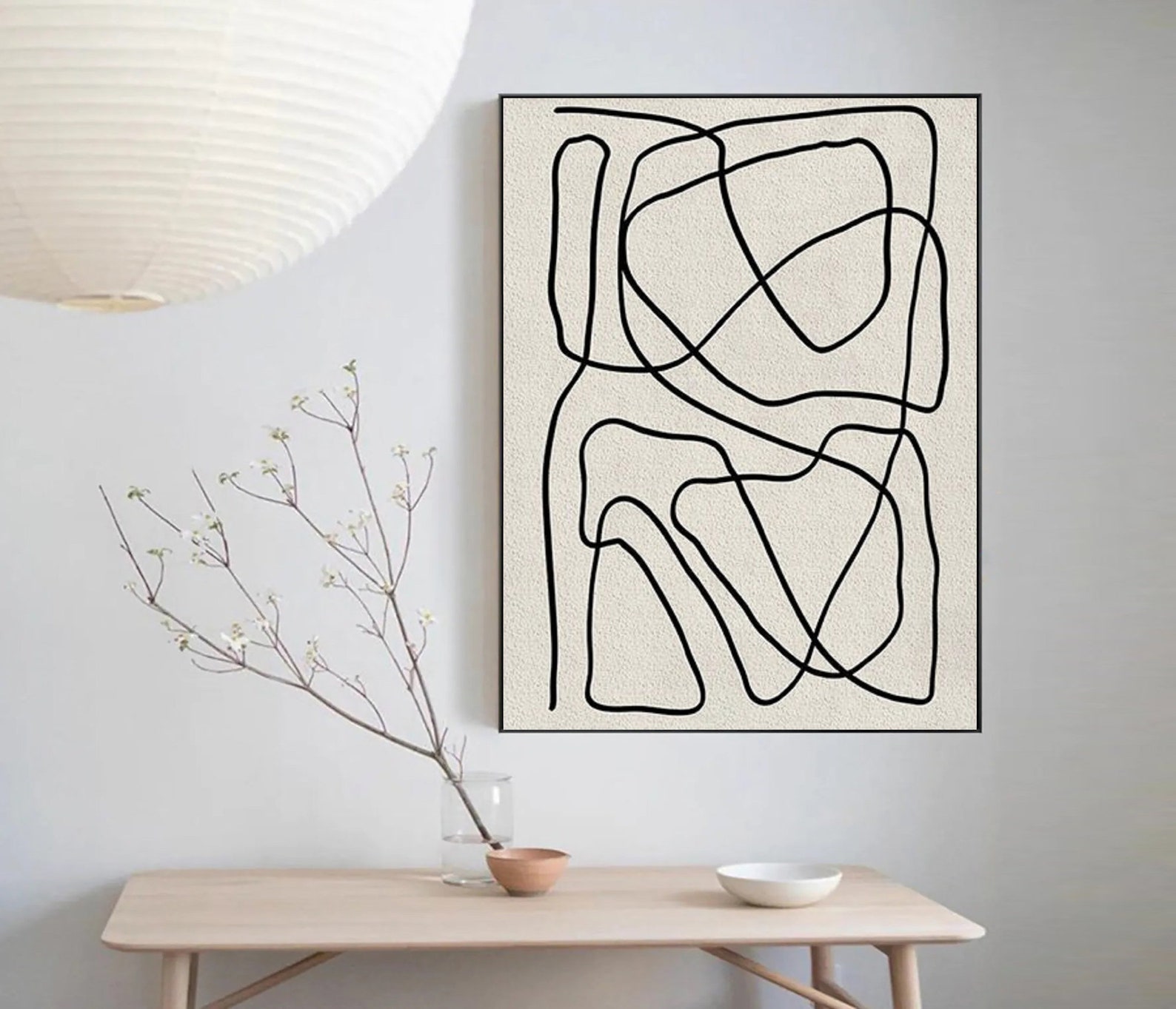 Scandinavian Wall Art White Textured Painting on Canvas Black and White ...