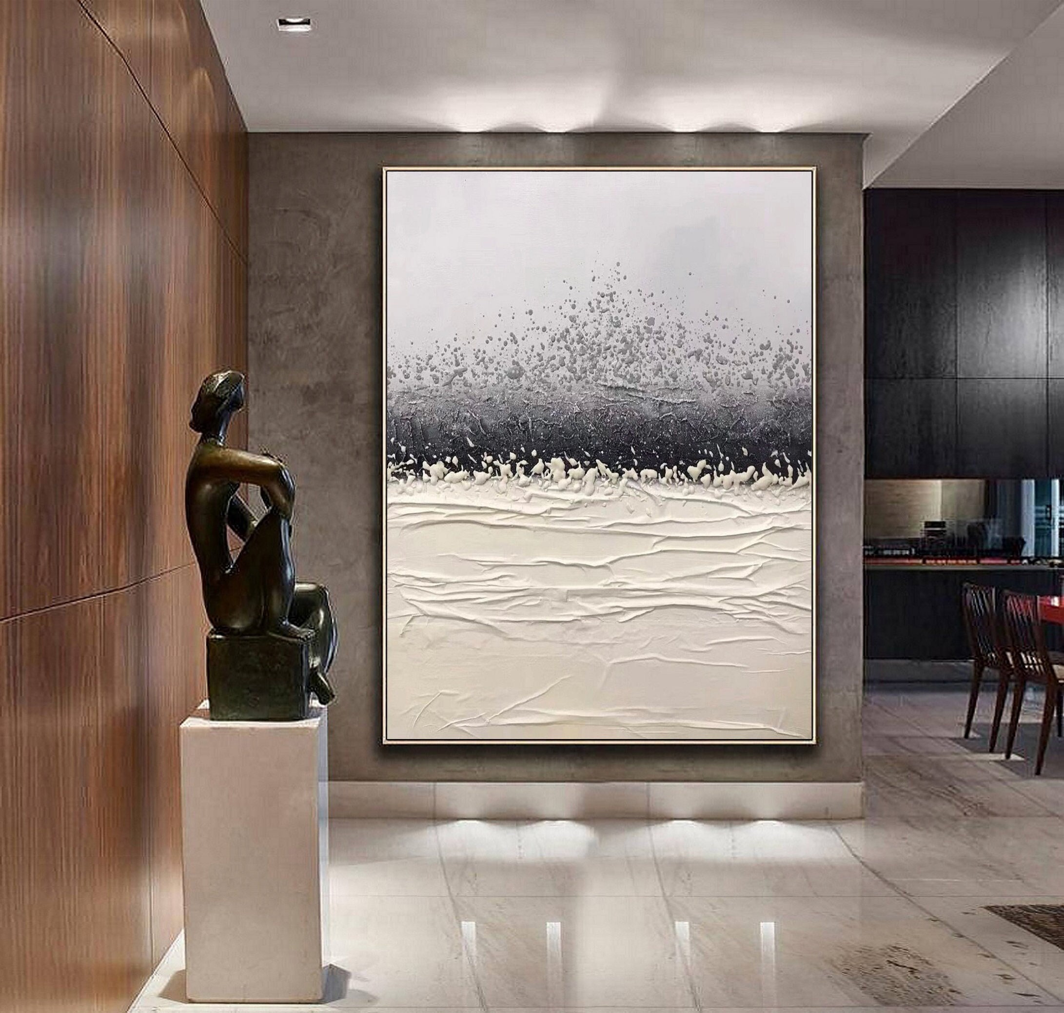 Large Black and White Abstract Painting on Canvas ｜ Modern Minimalist Art