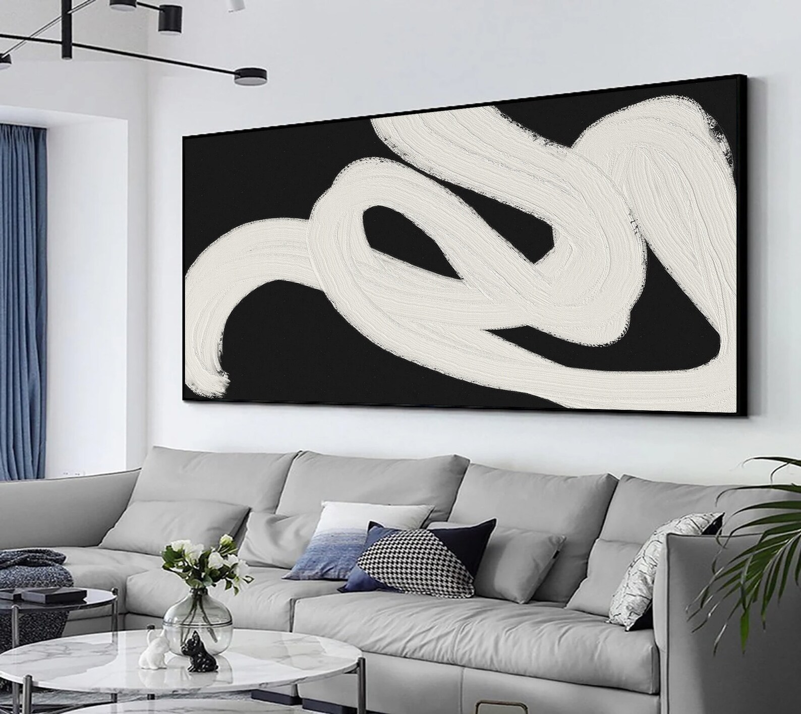 Minimalist Black White Abstract Painting on Canvas Wall Art - Etsy