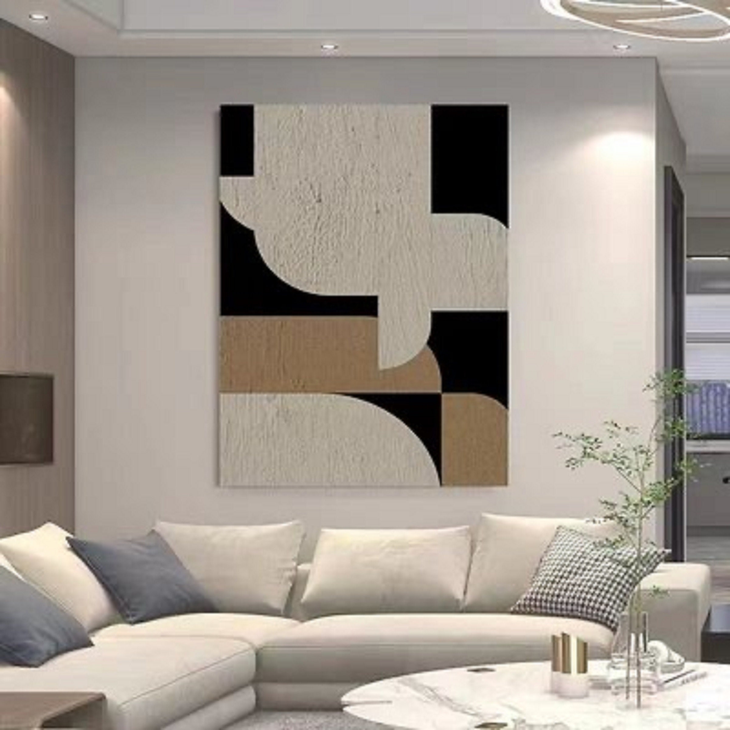 Black White and Gold Abstract Painting - Textured Canvas Wall Art for Modern Interiors