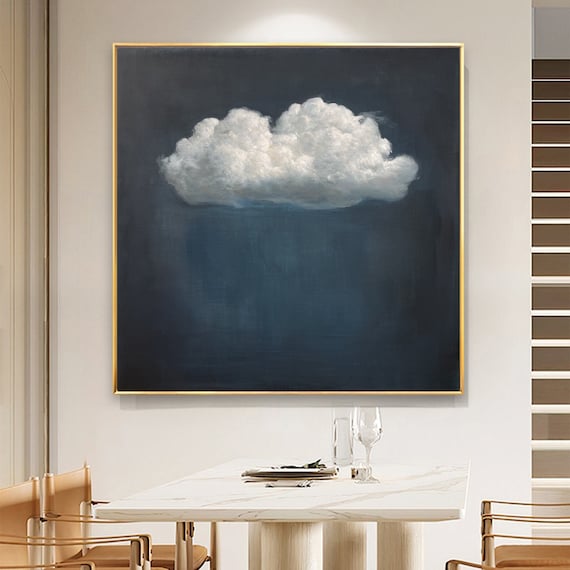 Cloud Abstract Painting Vintage Landscape Wall Art Painting,Cloudy Sky Framed Large Gallery Art,Cloud wall art Minimalist Art Ready to Hang