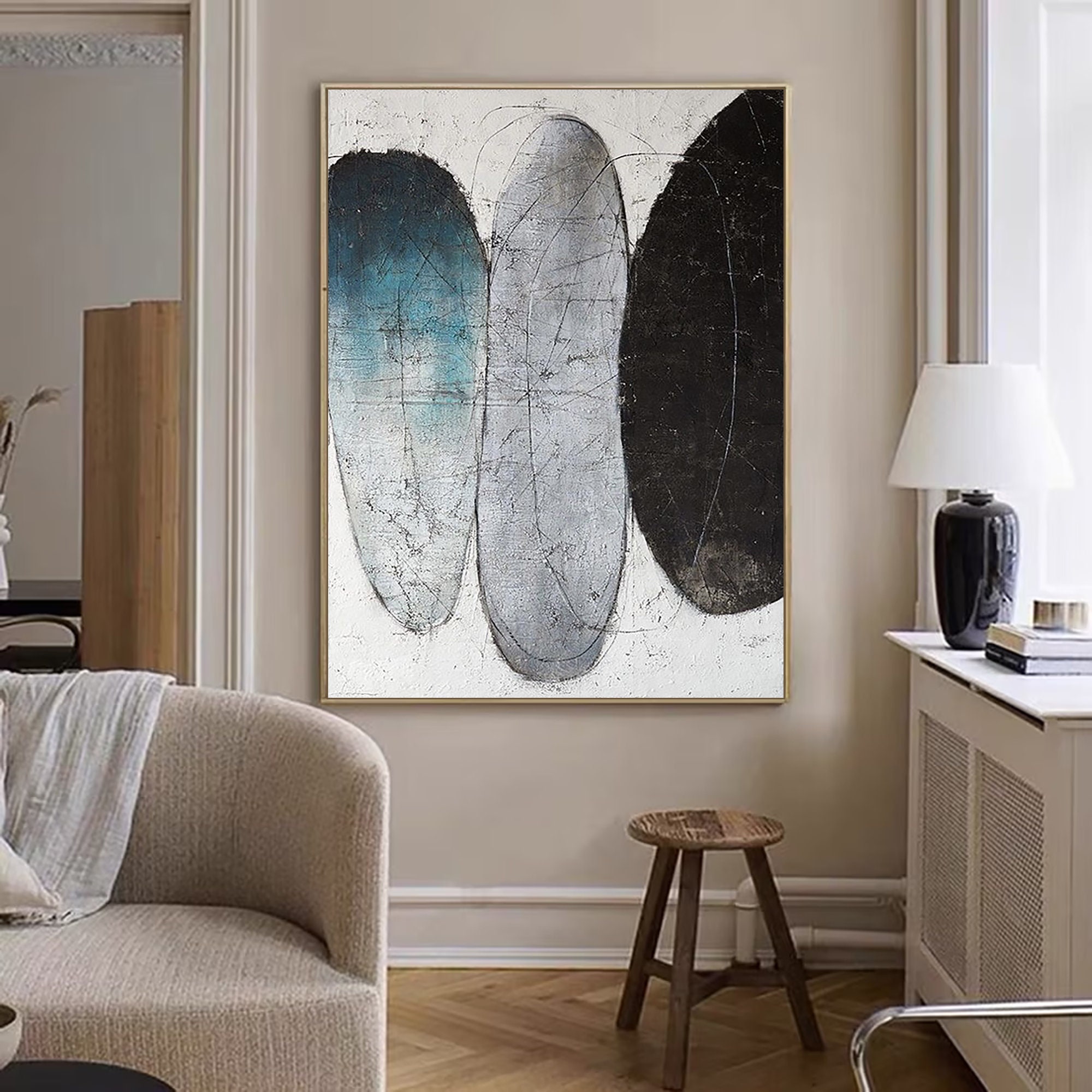 Black White Wabi Sabi Wall Art Gray White Abstract Painting on - Etsy