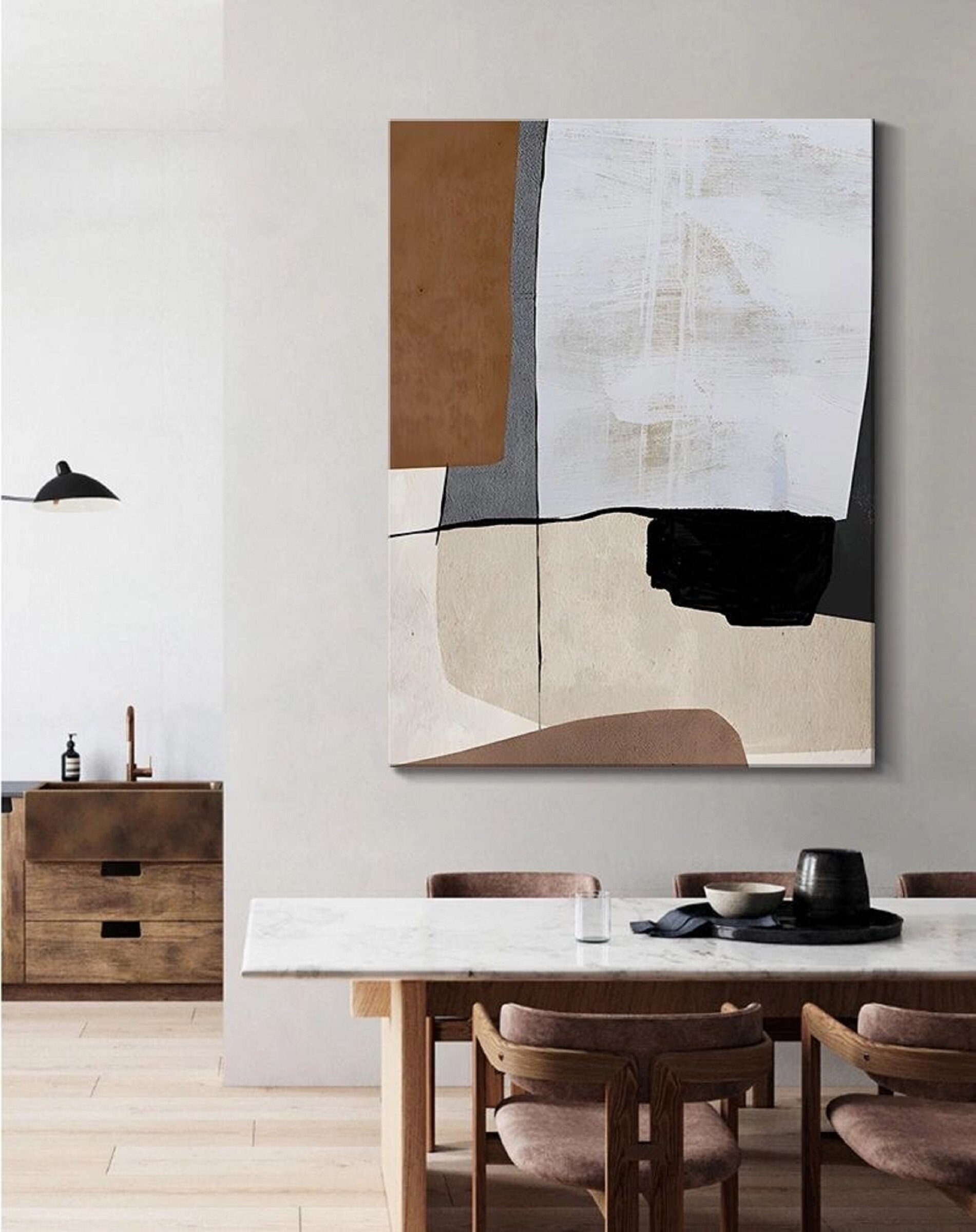 Neutral Abstract Canvas Painting - Minimalist Earth-Tone Wall Art for Living Rooms