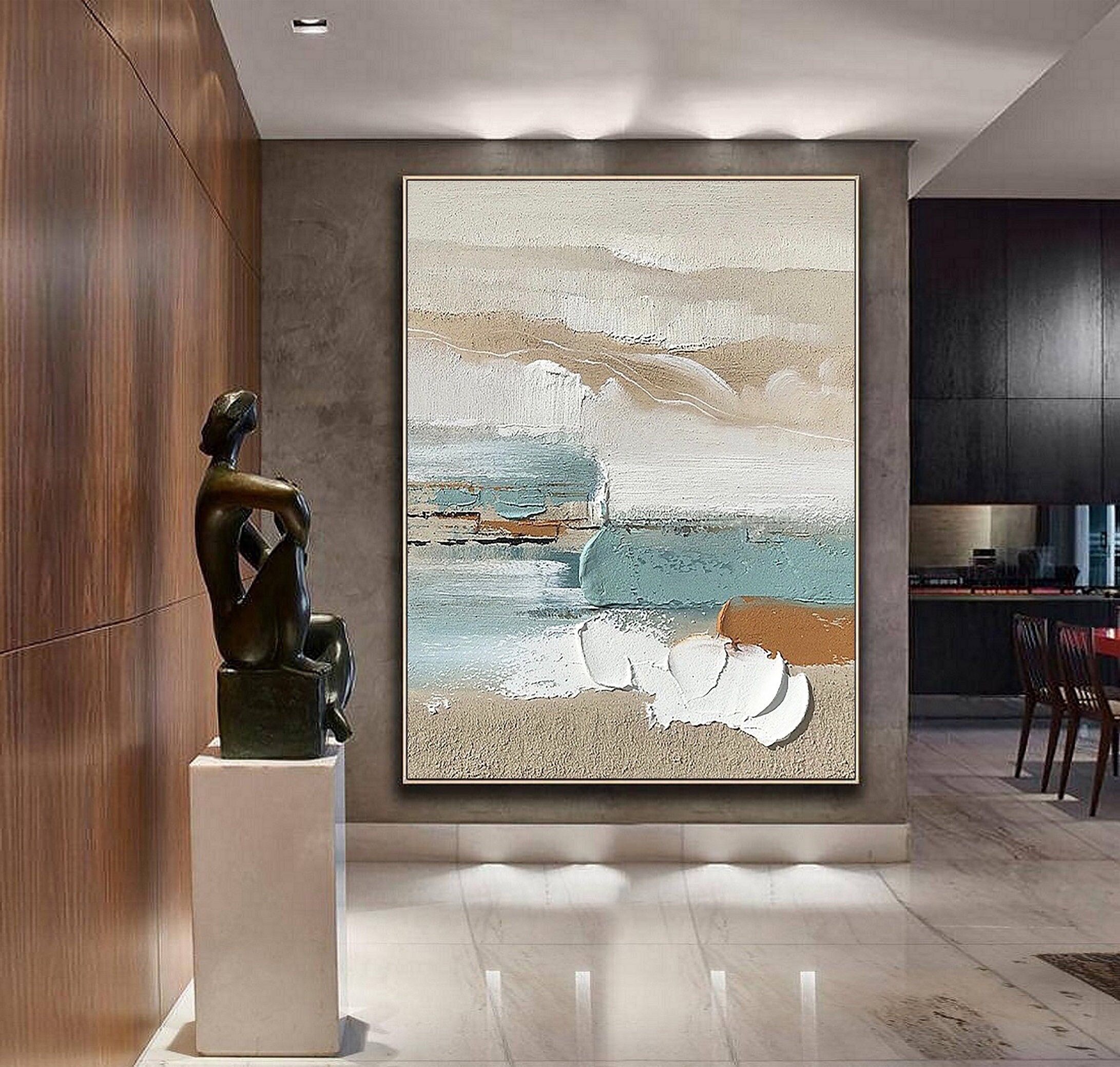 Neutral Abstract Canvas Art - Minimalist Beige Textured Painting for Living Rooms