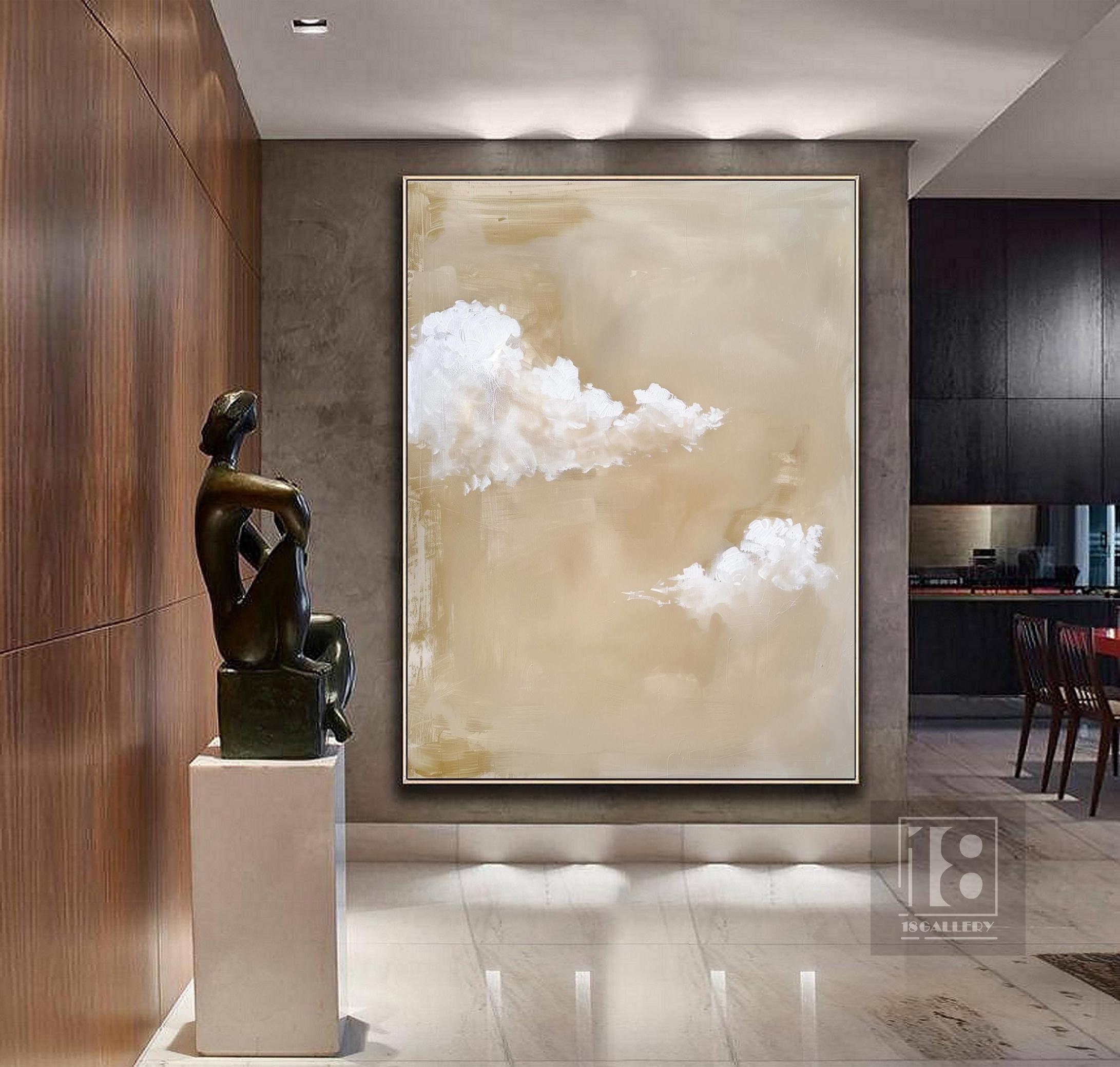 Cloudy Sky Wall Art - Minimalist Cloud Painting for Modern Canvas Decor