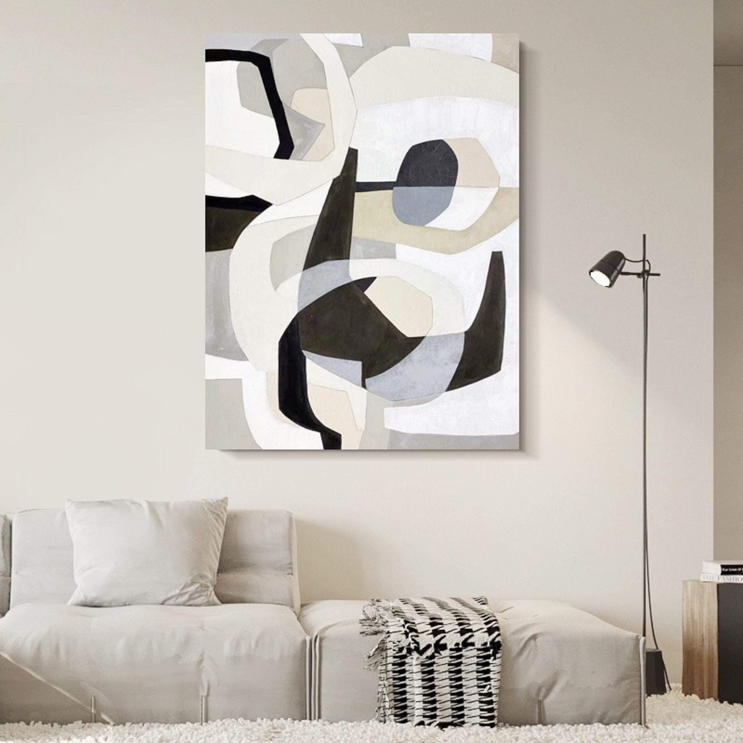 Neutral Black & White Abstract Painting ｜ Minimalist Textured Canvas Art
