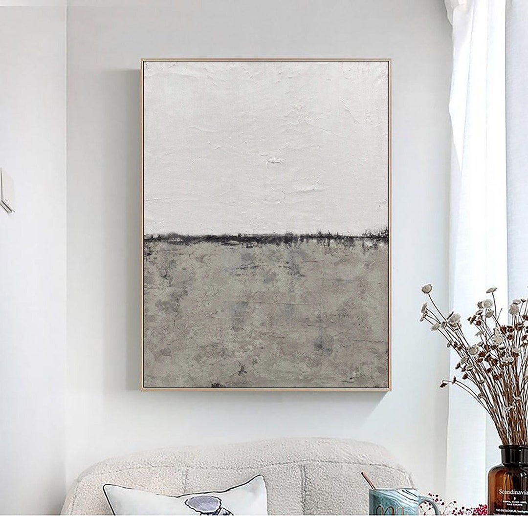 Fresh Look at Large Gray White Minimalist Abstract Painting On Canvas Wabi Sabi