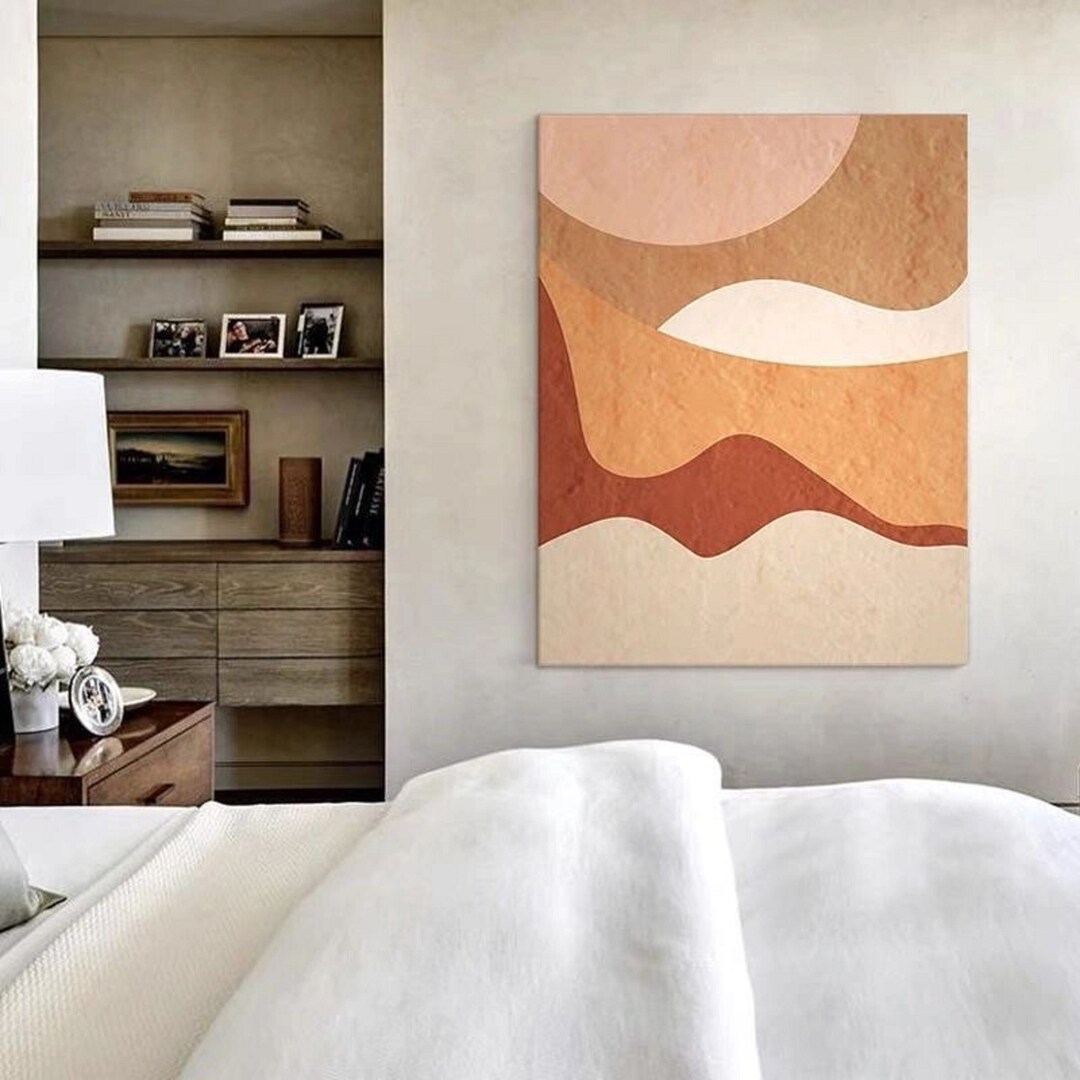 Beige and White Original Abstract Canvas Painting,bedroom Wall Decor