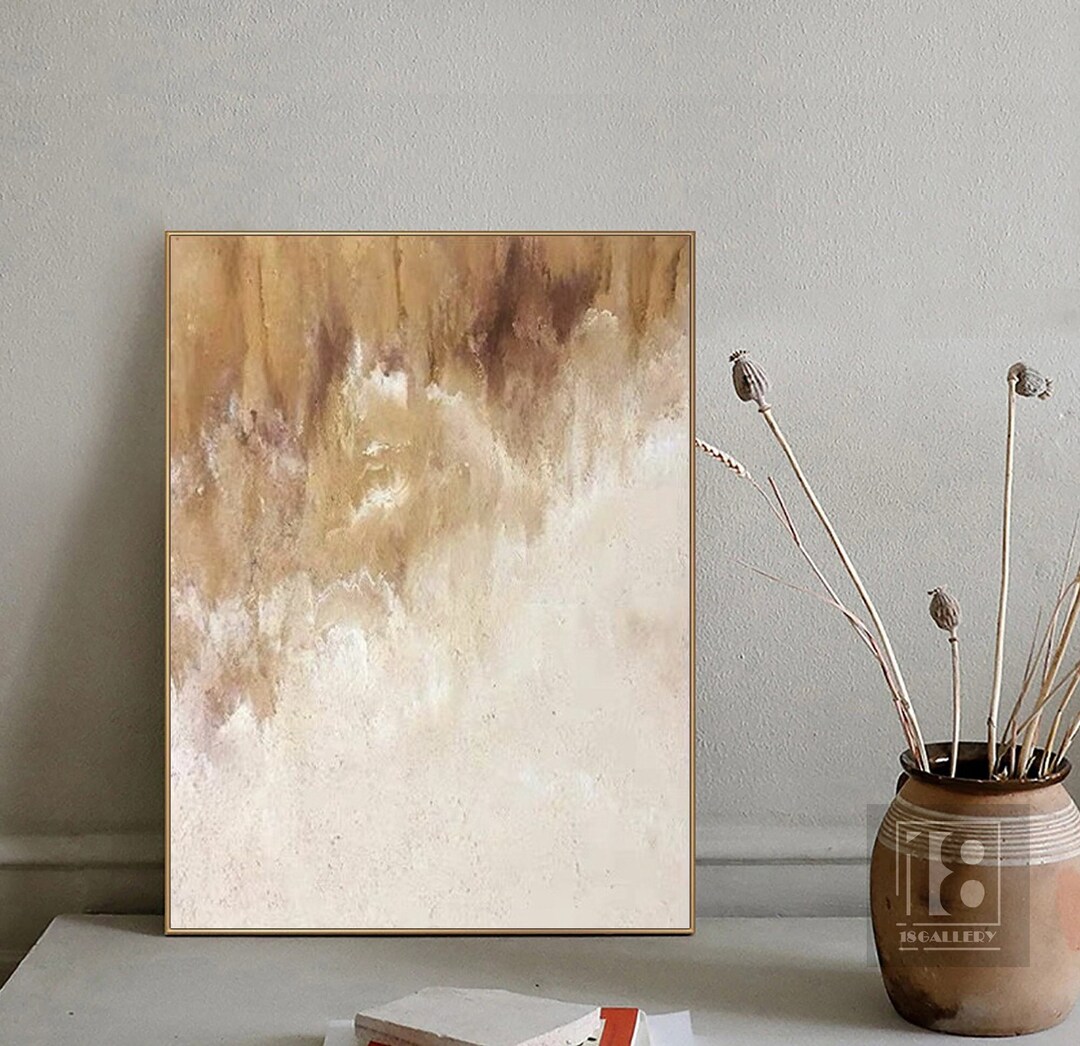 Large Minimalist Abstract Painting Neutral Wall Decor Beige White ...