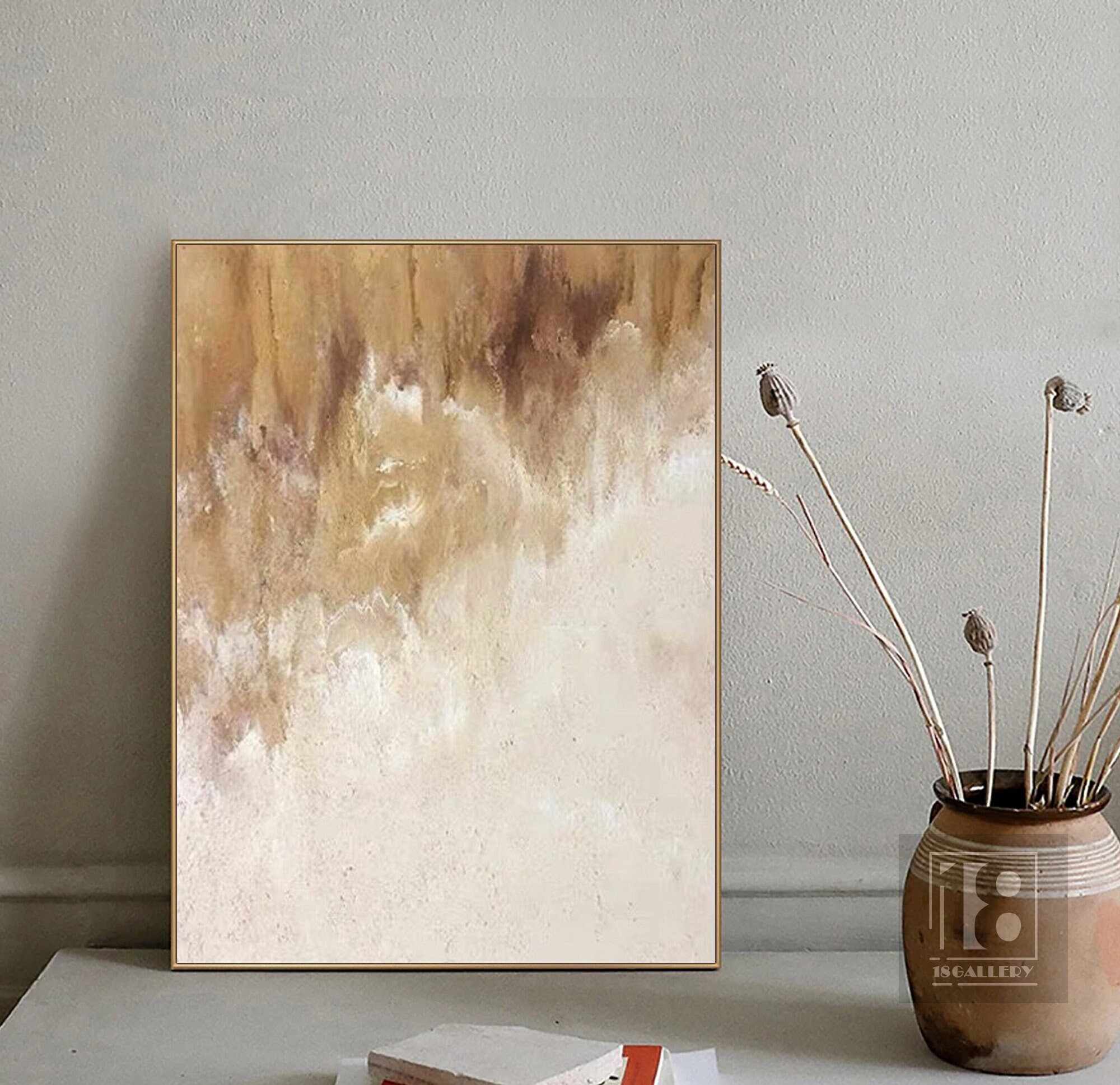 Large Minimalist Abstract Painting ｜ Neutral Beige & White Textured Art