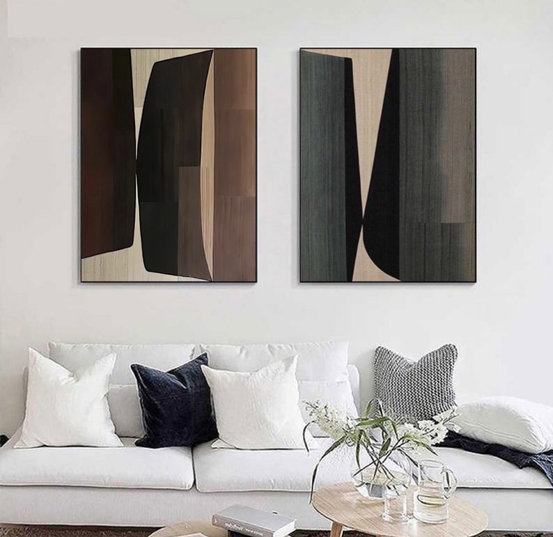 2 Piece Wall Art Framed Canvas Painting Wall Art Set of 2 Black Brown ...