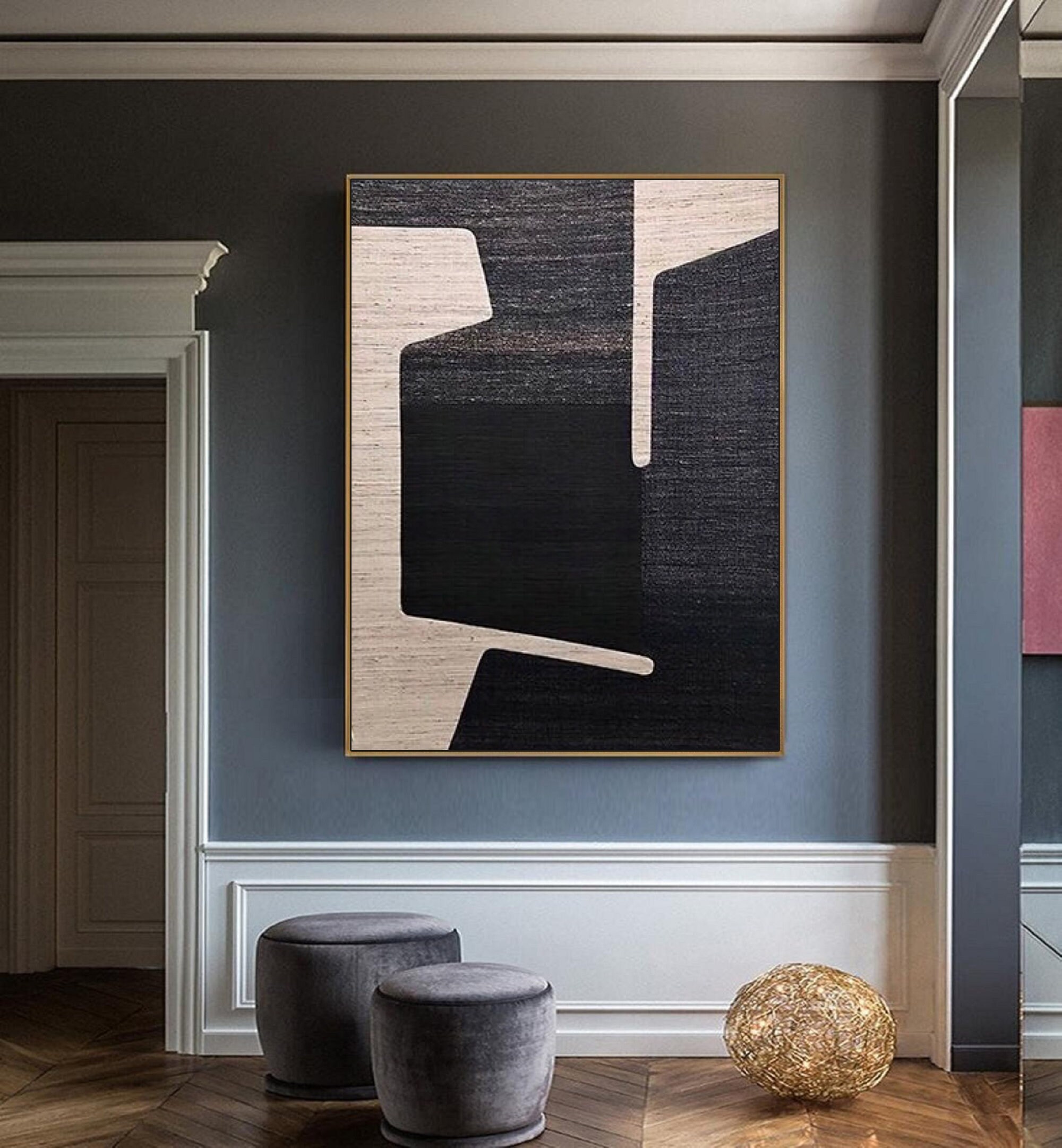 Wabi Sabi Wall Art Black and Beige Abstract Painting on Canvas Black ...