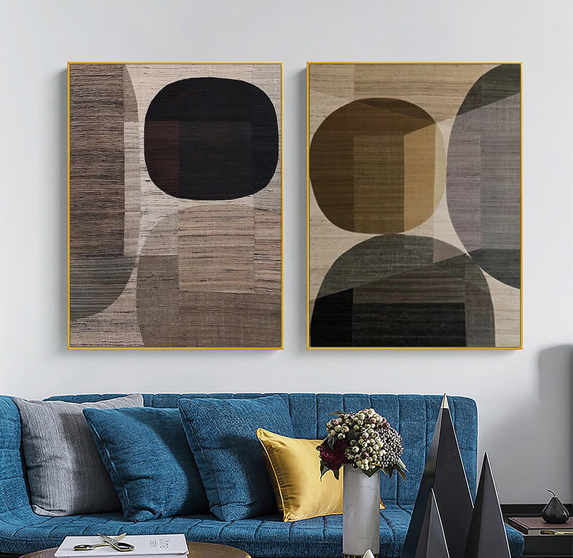 Set of 2 Brown Wabi Sabi Wall Art 2 Piece Brown Beige Textured Abstract ...