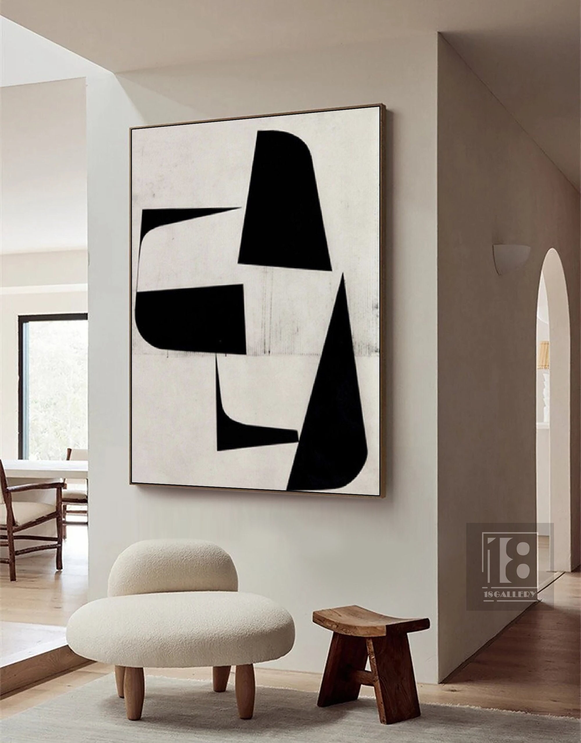 Original Black and White Abstract Painting ｜ Textured Wabi Sabi Wall Art