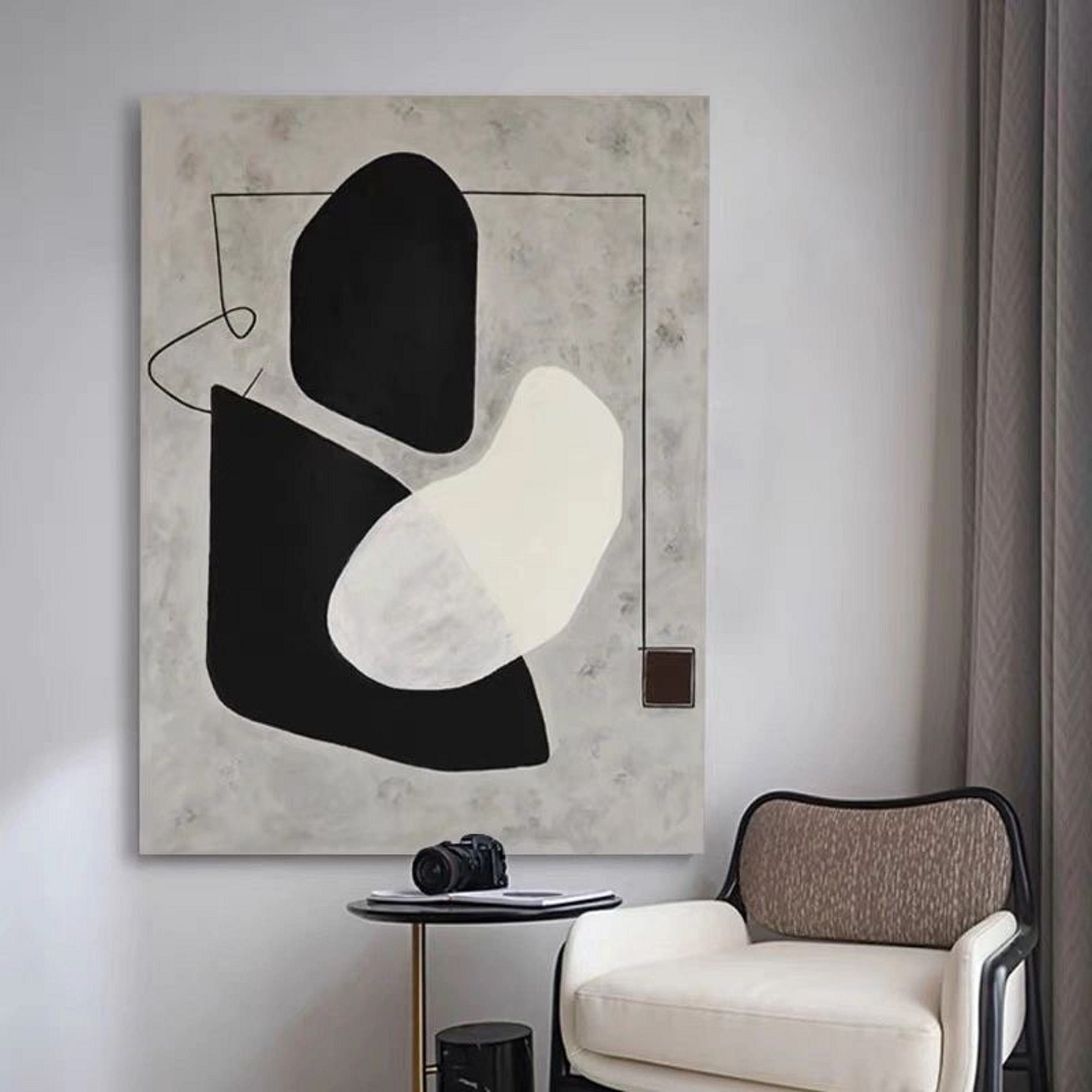 Black & White Abstract Painting ｜ Wabi Sabi Wall Art Decor