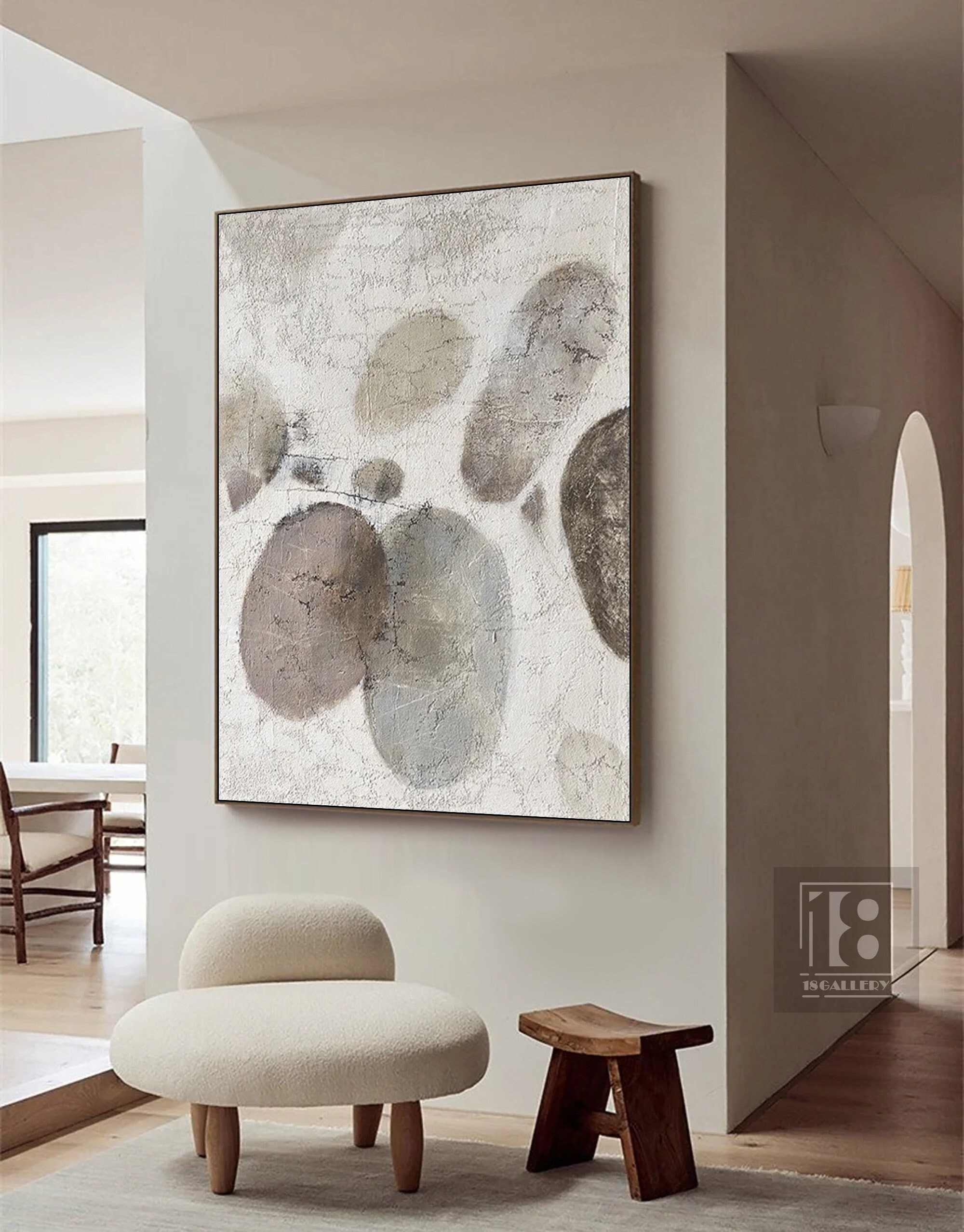 Neutral Gray & White Minimalist Painting ｜ Abstract Wabi Sabi Canvas Art