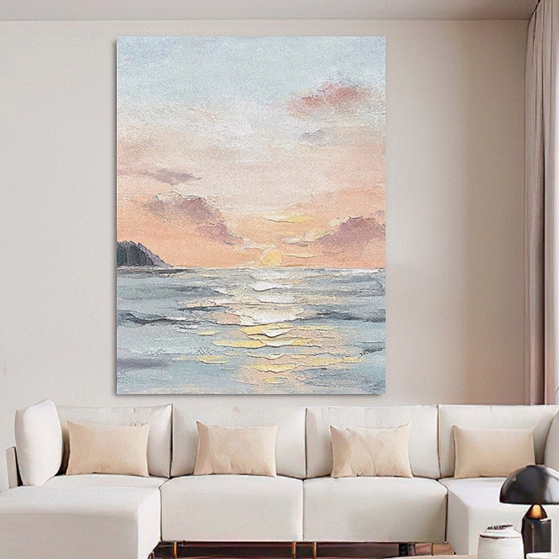 Ocean Painting on Canvas Sunset Wall Art Oil Seascape Painting ...
