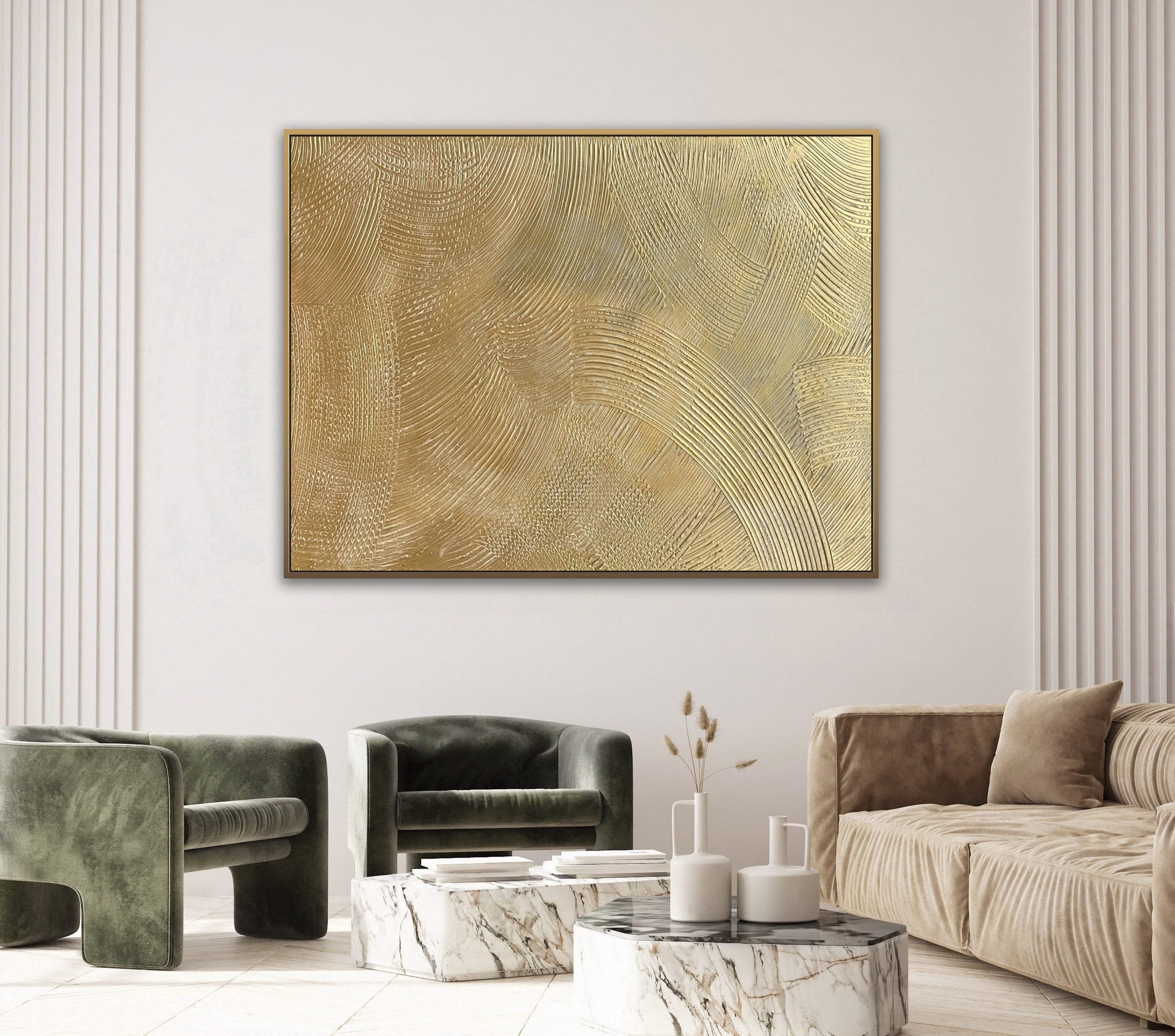 Gold Abstract Painting on Canvas Wall Art Gold Minimalist Painting Gold ...