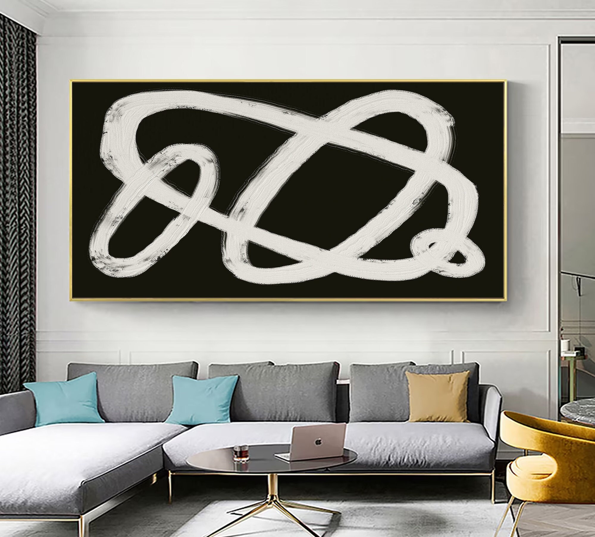 Large Black White Abstract Painting ｜ Original Hand-painted Oil on Canvas