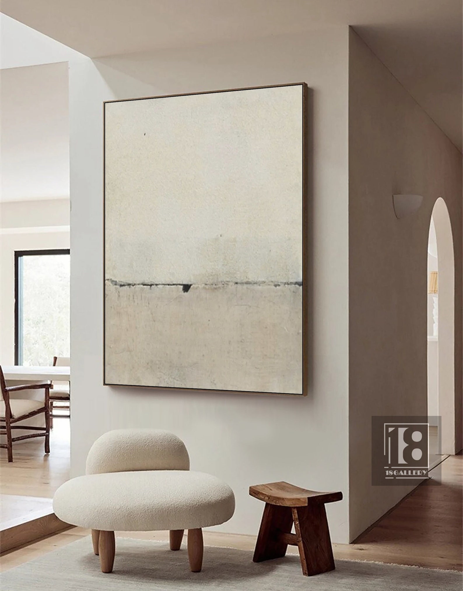 Textured plaster wall art panel dimensional wabi sabi neutral cream white
