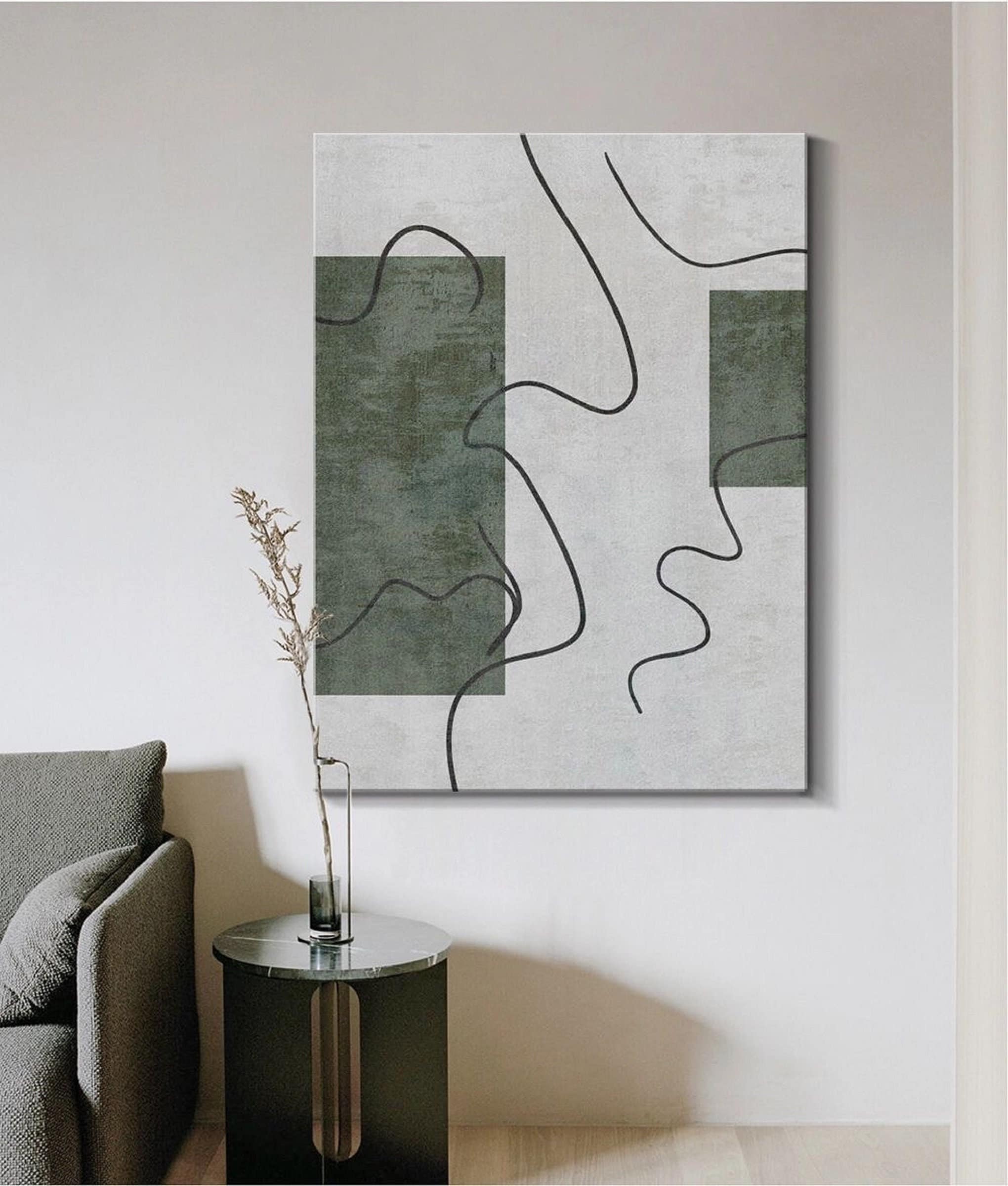 Green and White Minimalist Abstract Painting - Textured Canvas Wall Art for Bedrooms