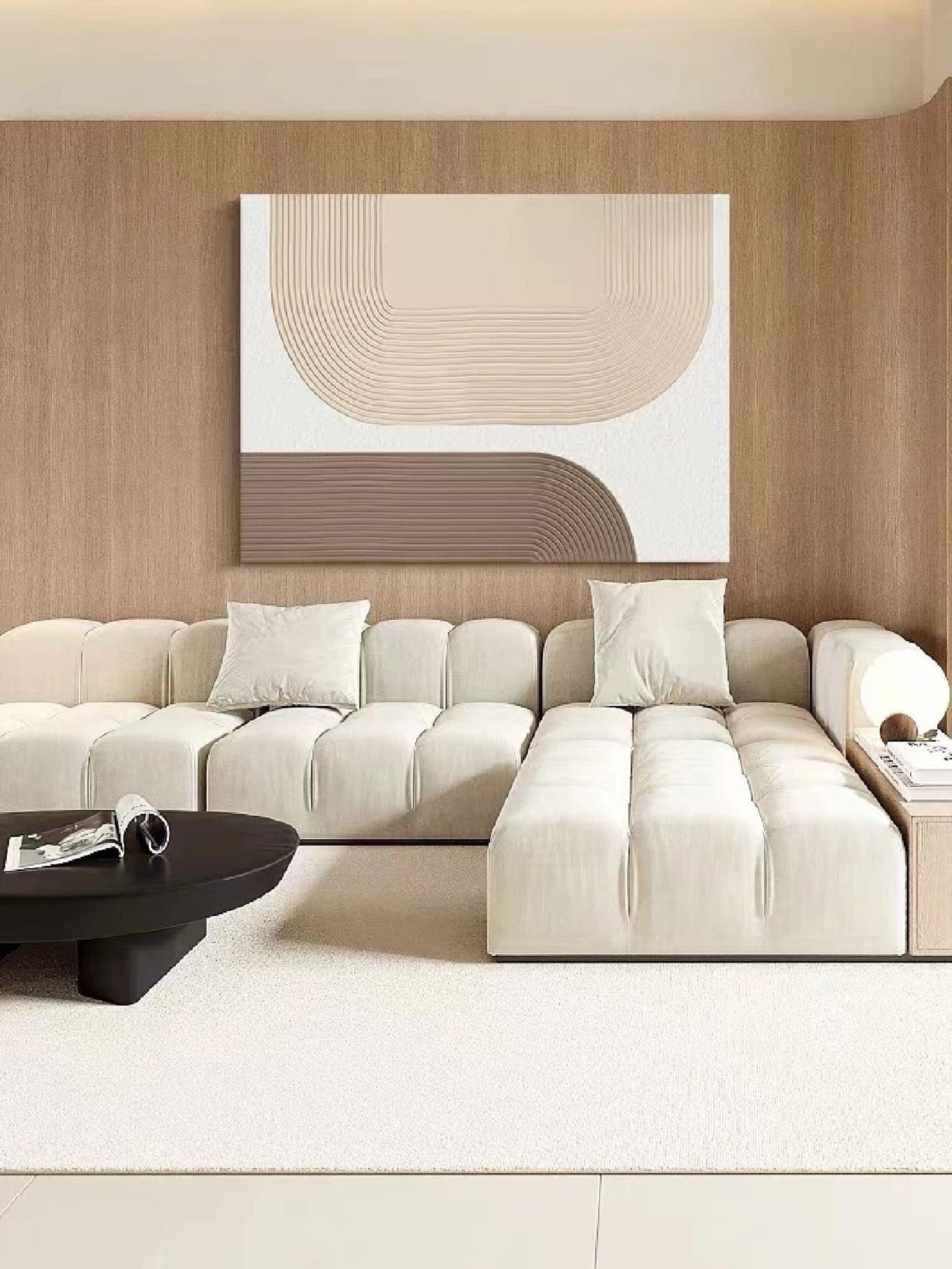 Beige Arch Wall Art - Minimalist Textured Canvas Painting for Neutral Spaces