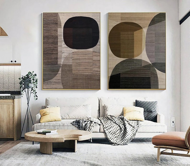 Set of 2 Brown Wabi Sabi Wall Art 2 Piece Brown Beige Textured Abstract ...
