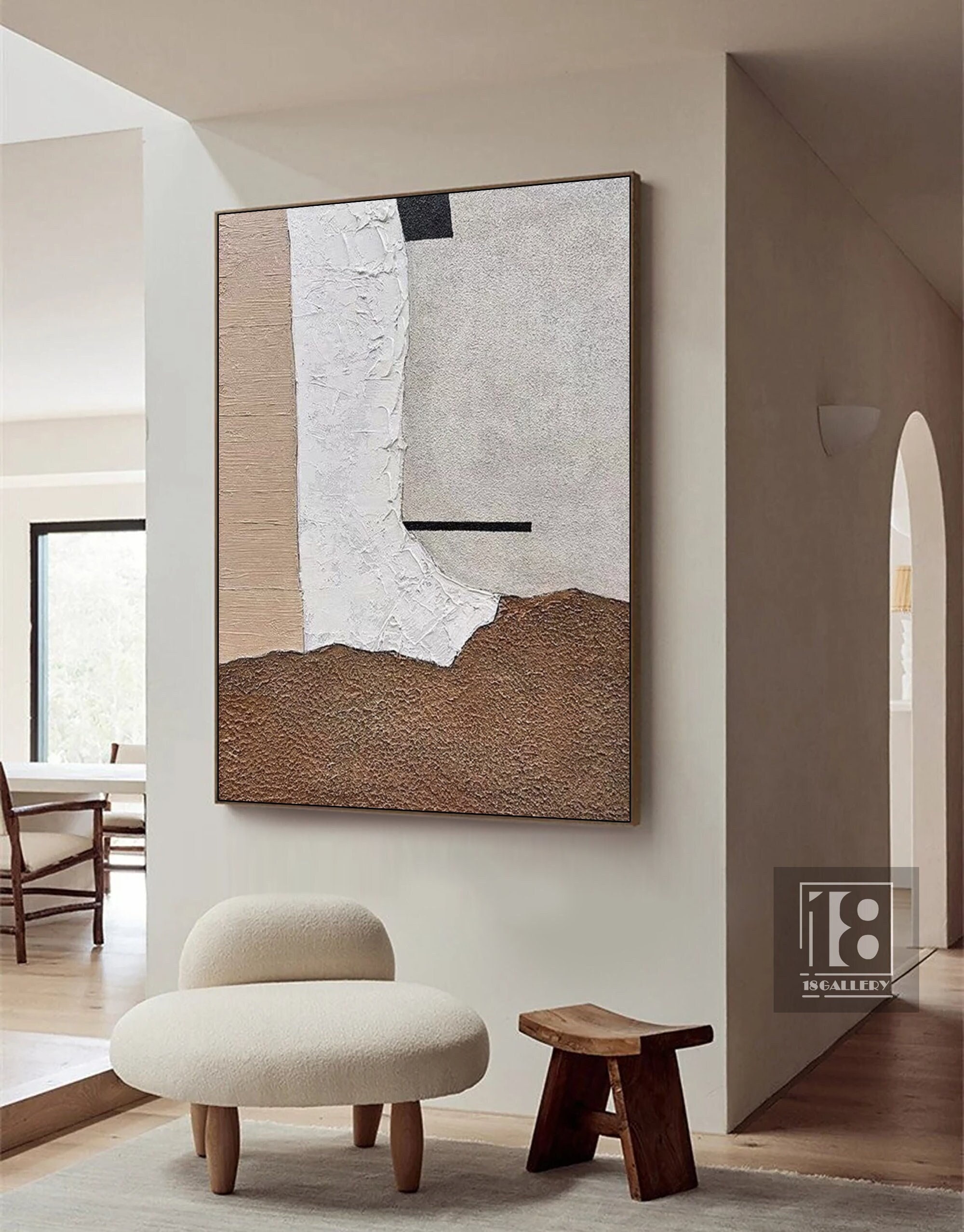Neutral Minimalist Abstract Painting ｜ Brown, Gray & White Wabi Sabi Art