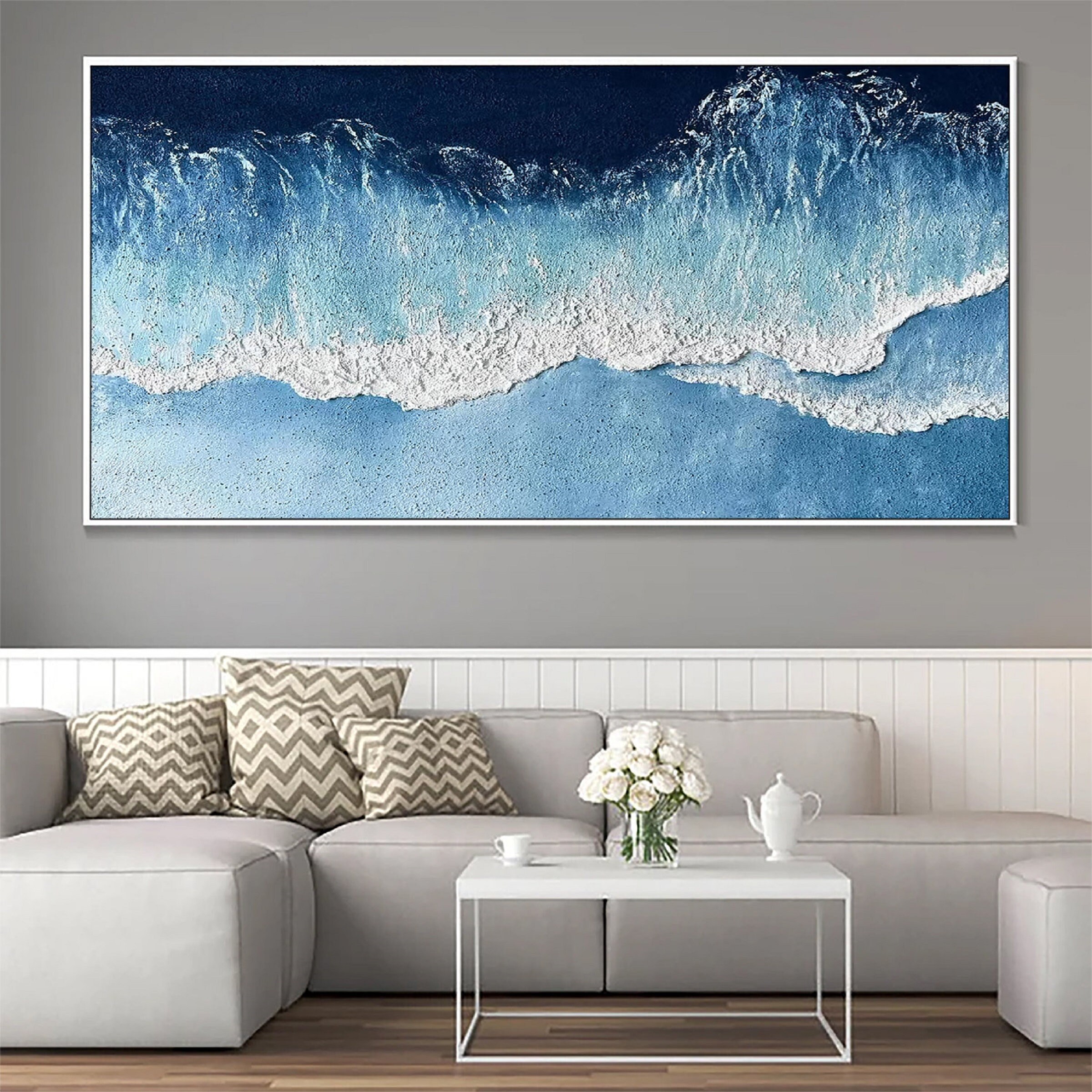 Large Ocean Oil Painting Canvas Blue Sea Landscape Painting - Etsy