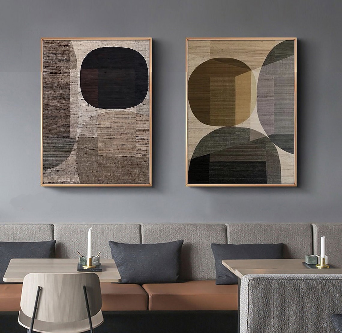 Set of 2 Brown Wabi Sabi Wall Art 2 Piece Brown Beige Textured Abstract ...