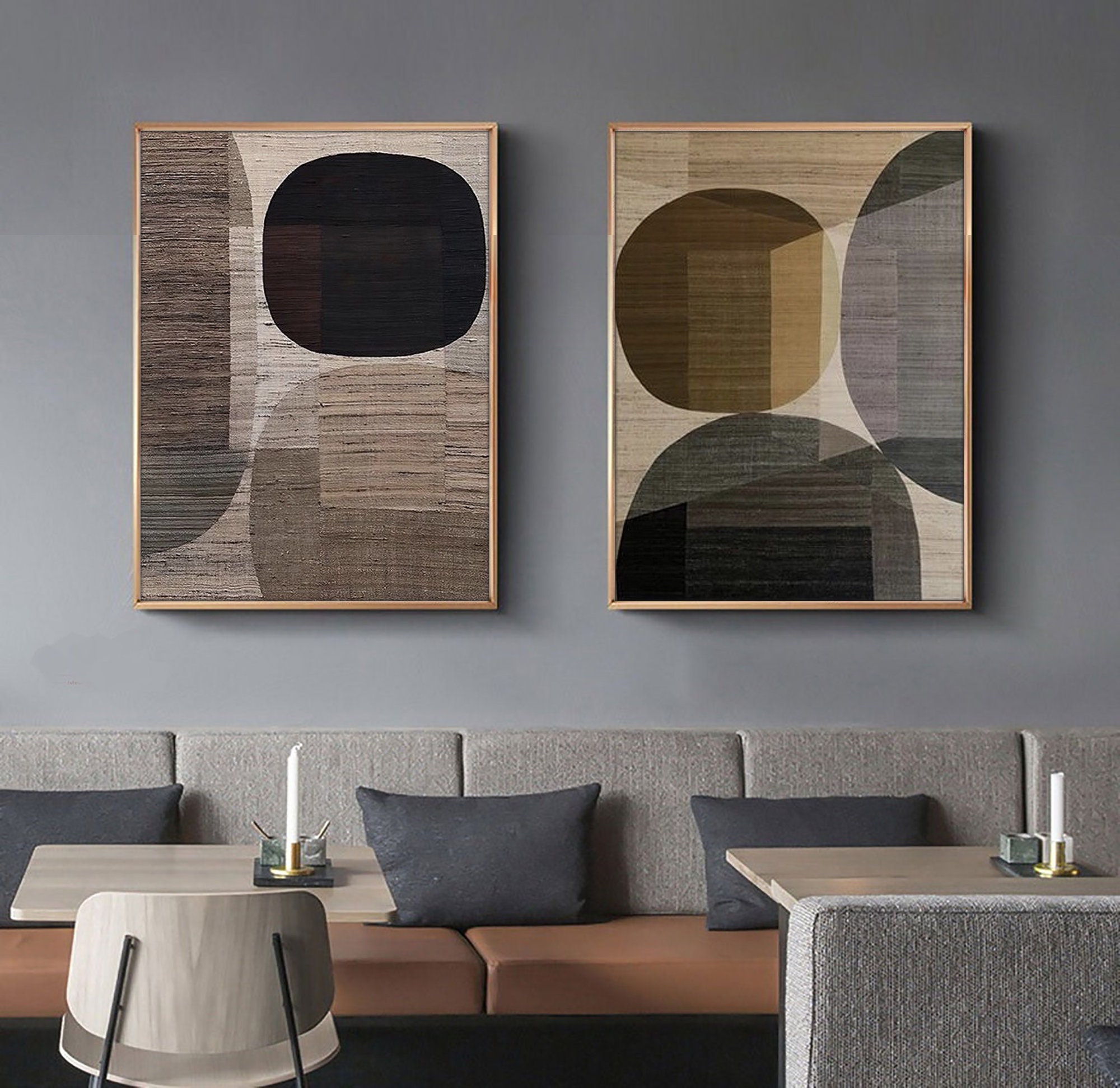 Set of 2 Brown Wabi Sabi Wall Art 2 Piece Brown Beige Textured Abstract ...