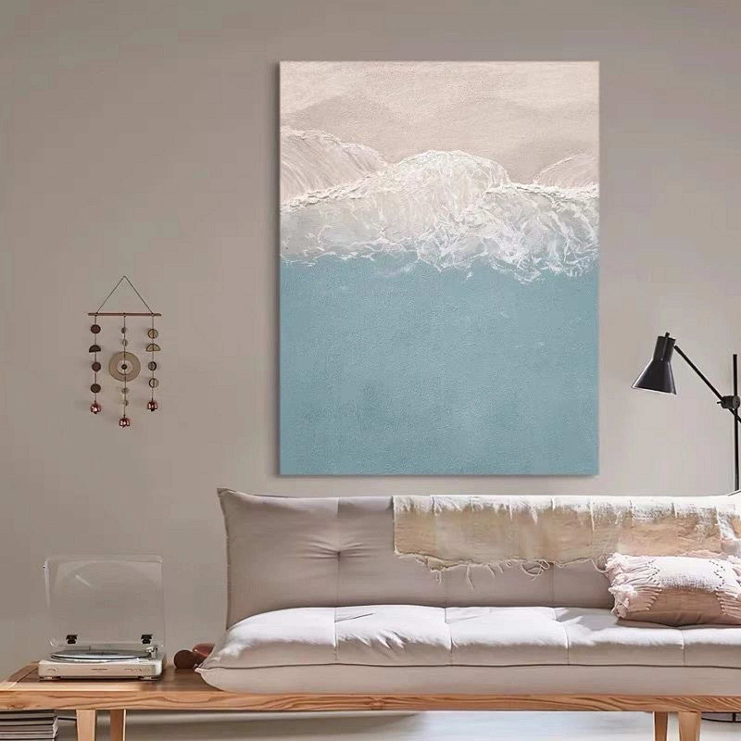 Blue Ocean Abstract Canvas - 3D Textured Wave Painting for Living Room Decor