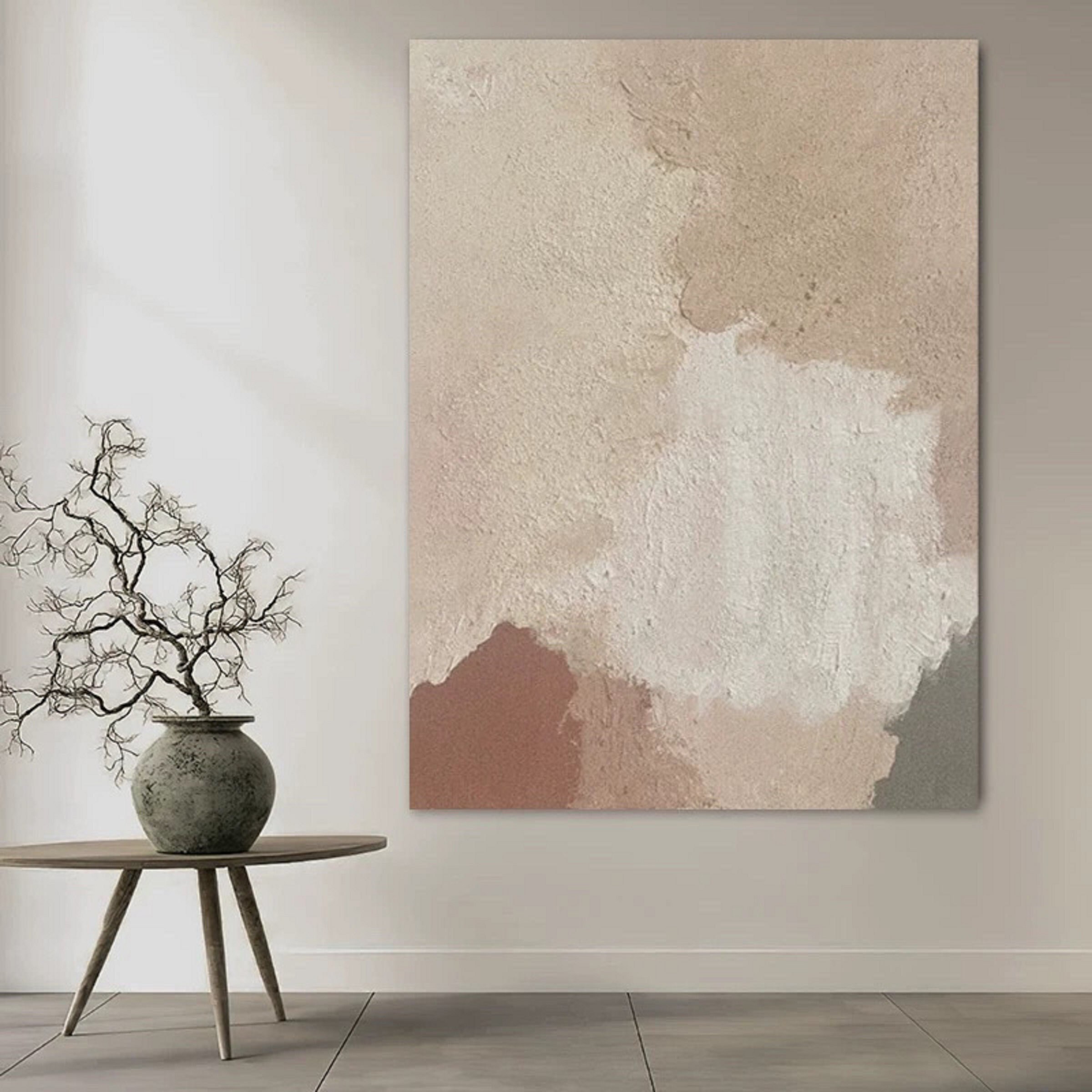 Abstract Minimalist Oil Painting ｜ Beige Boho Textured Wall Art