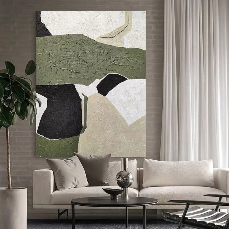 Green and White Abstract Painting on Canvas Wall Artgreen Etsy