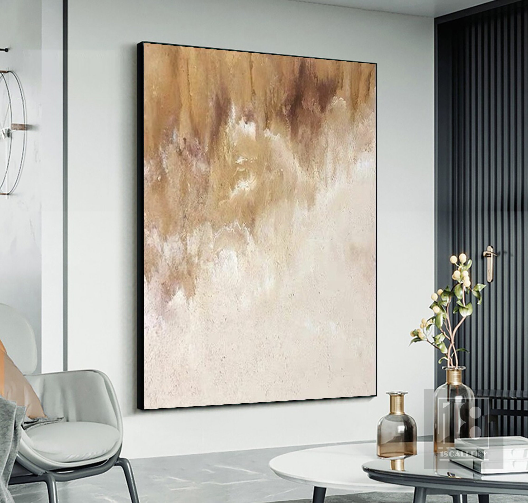 Large Minimalist Abstract Painting Neutral Wall Decor Beige White ...