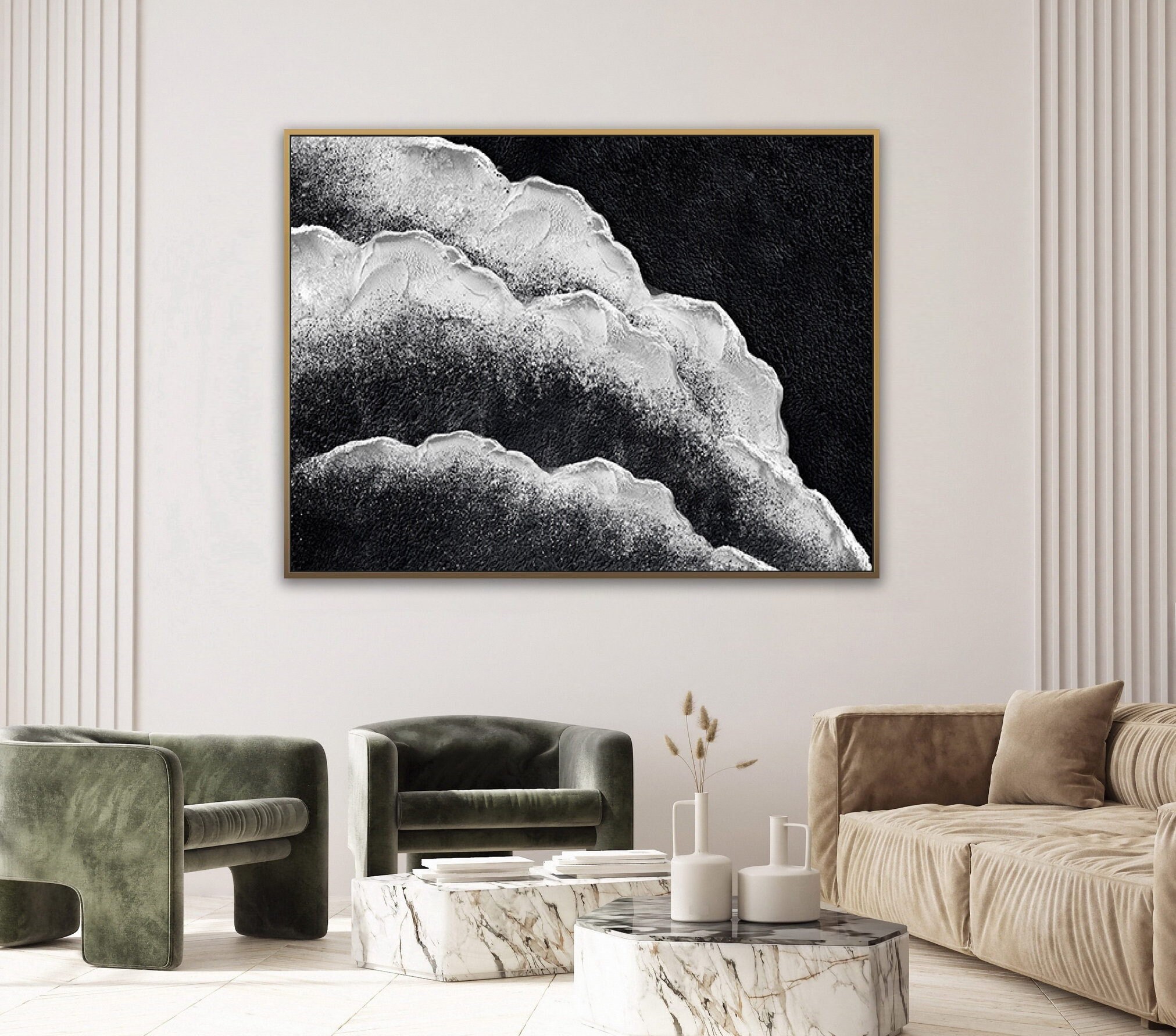 Original Black Wall Art ｜ Large Textured Black and White Abstract Painting