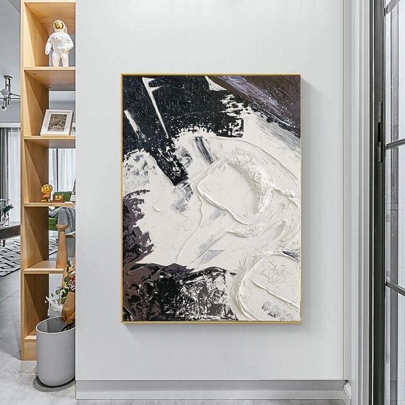 Black & White 3D Textured Wall Art ｜ Abstract Art for Living Room