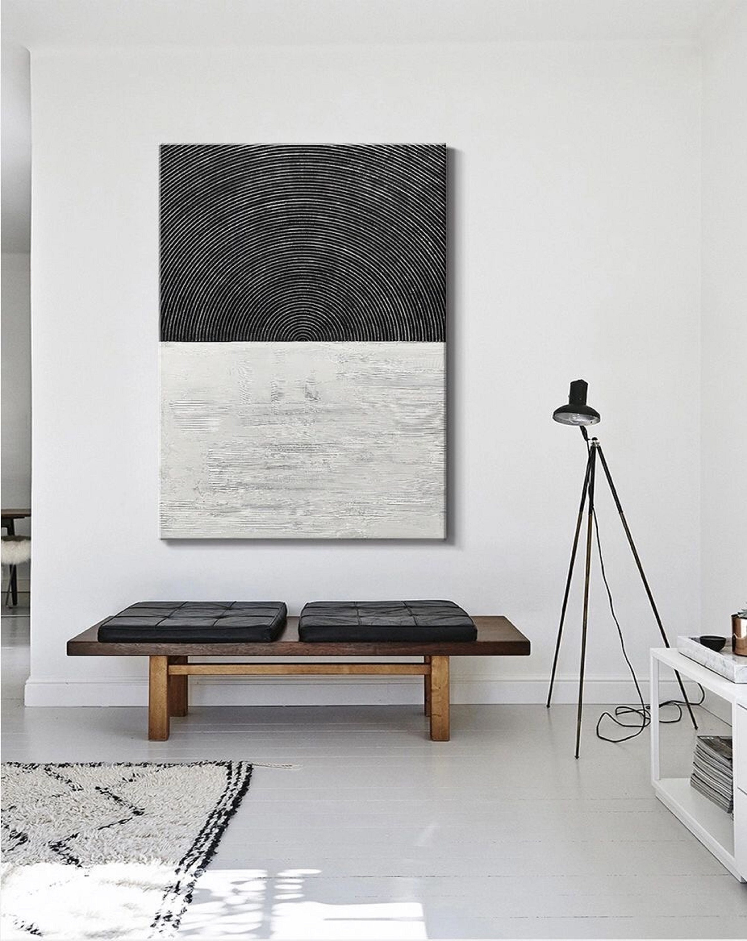 Black & White Abstract Art ｜ Textured Canvas Painting ｜ Framed Wall Art