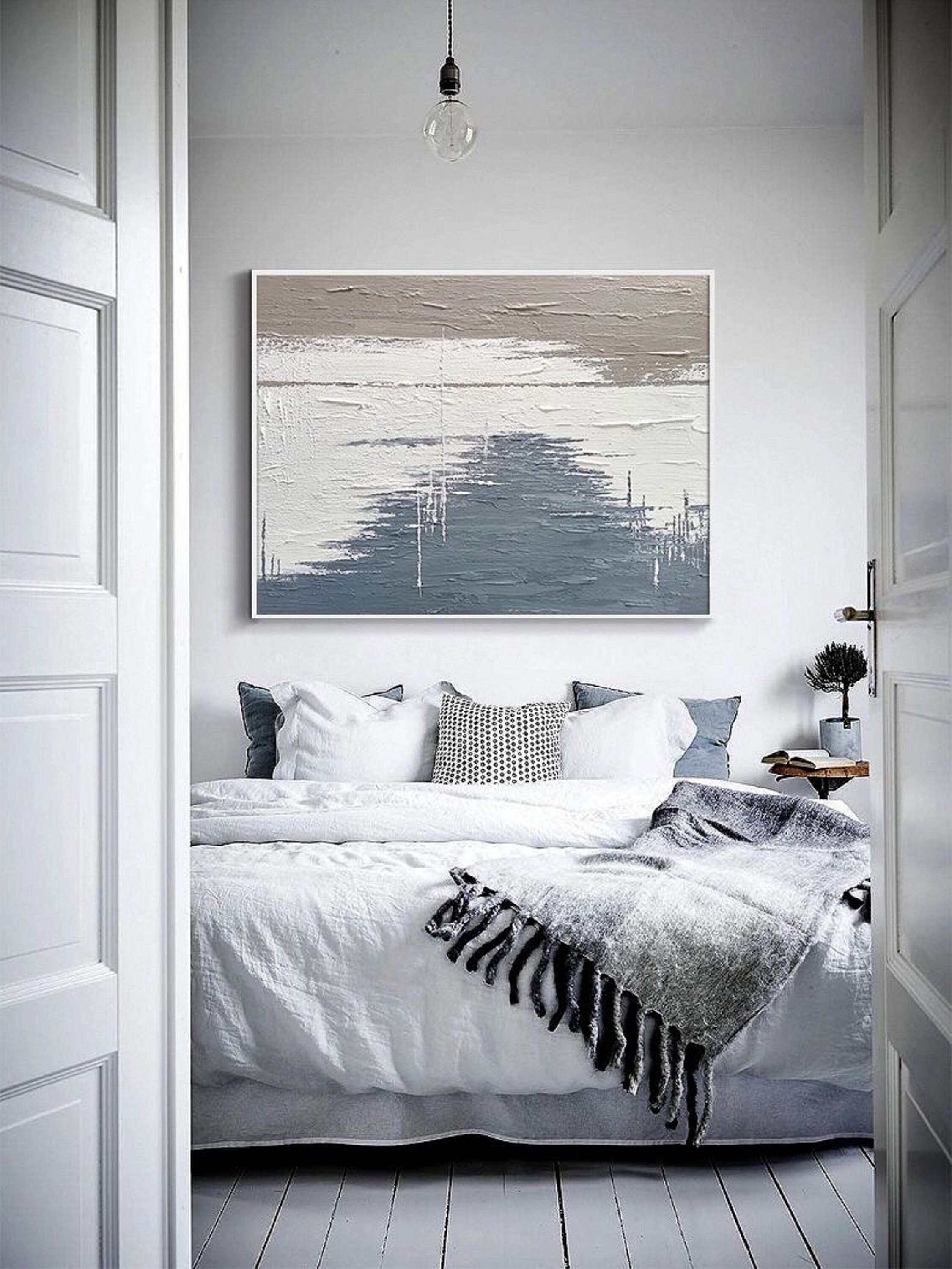 White Ocean Wave Painting - Textured Minimalist Canvas Art for Beach-Inspired Homes