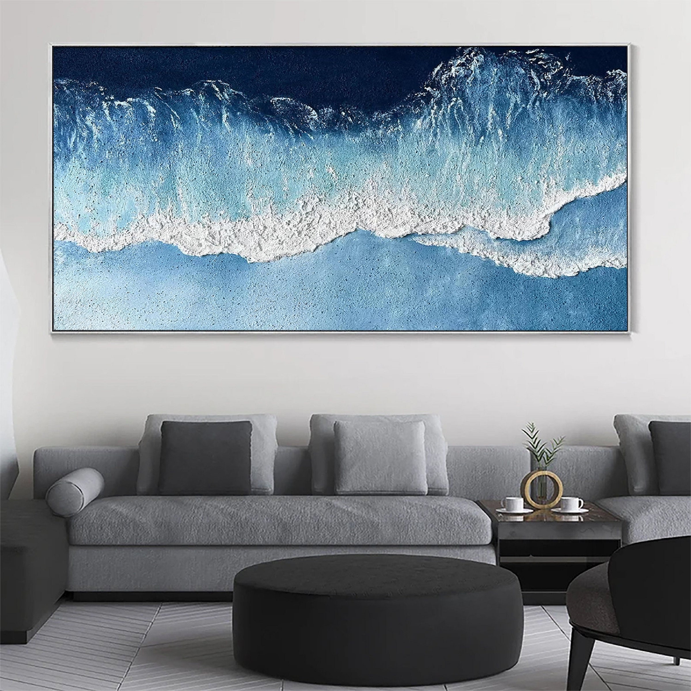 Large Ocean Oil Painting Canvas Blue Sea Landscape Painting - Etsy