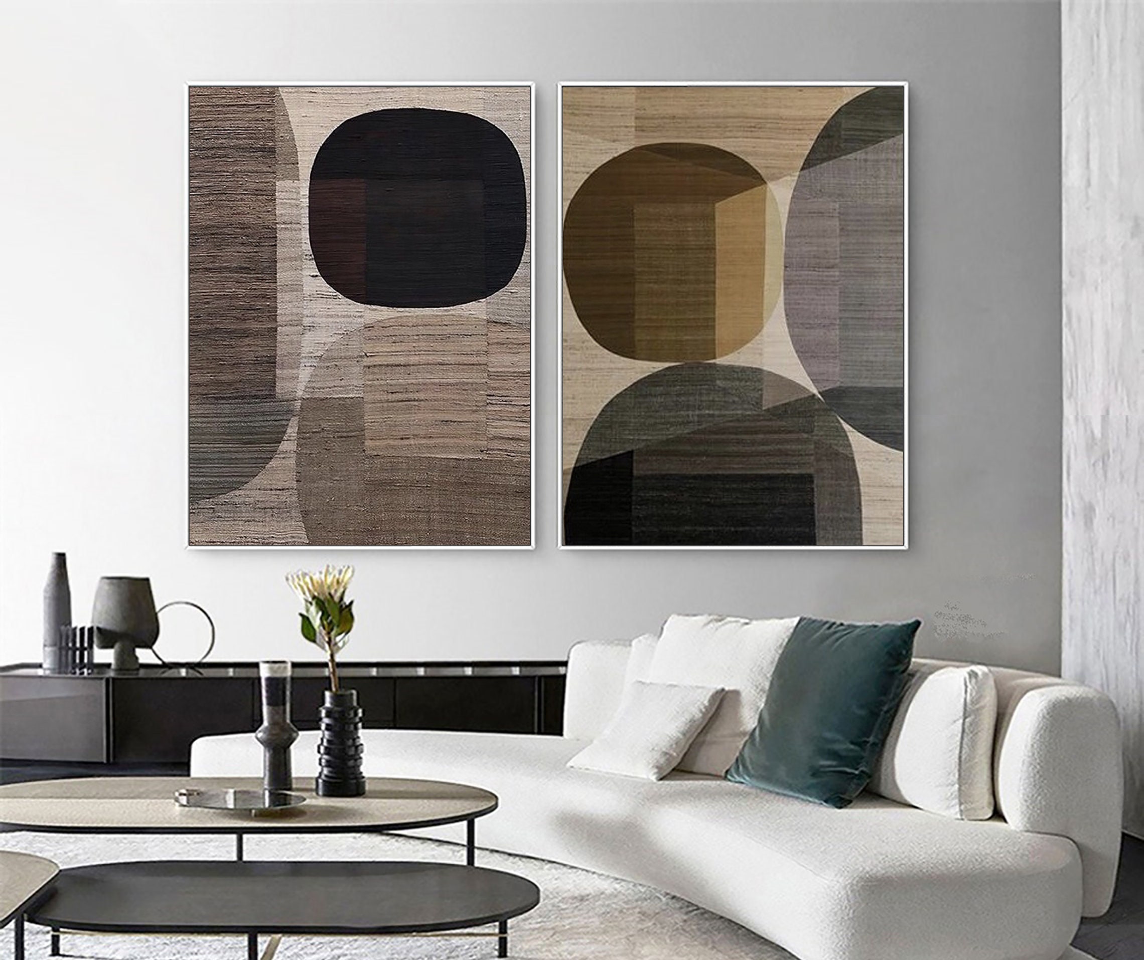 Set of 2 Brown Wabi Sabi Wall Art 2 Piece Brown Beige Textured Abstract ...