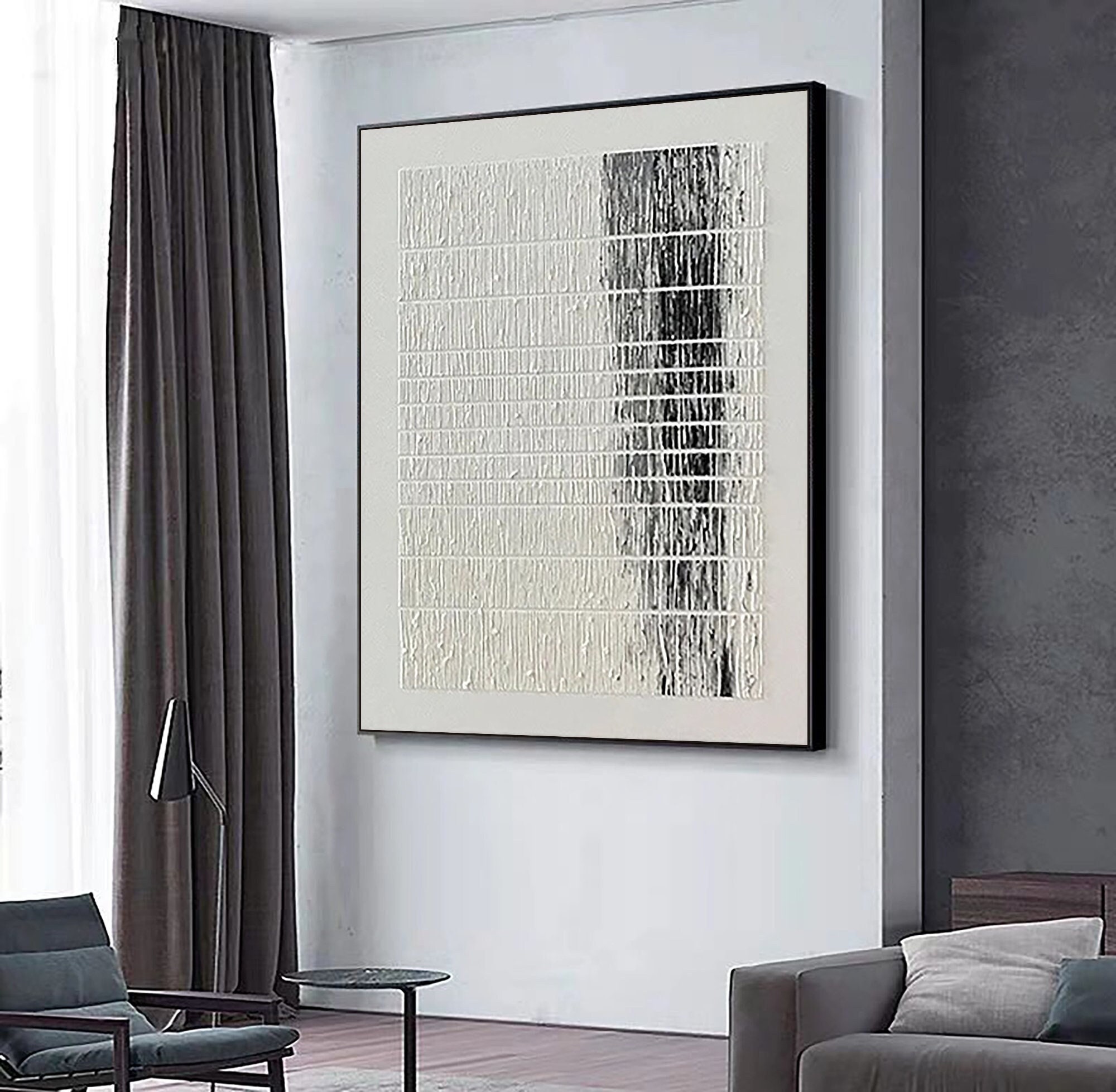 Black & White Minimalist Painting ｜ 3D Textured Wall Art on Canvas