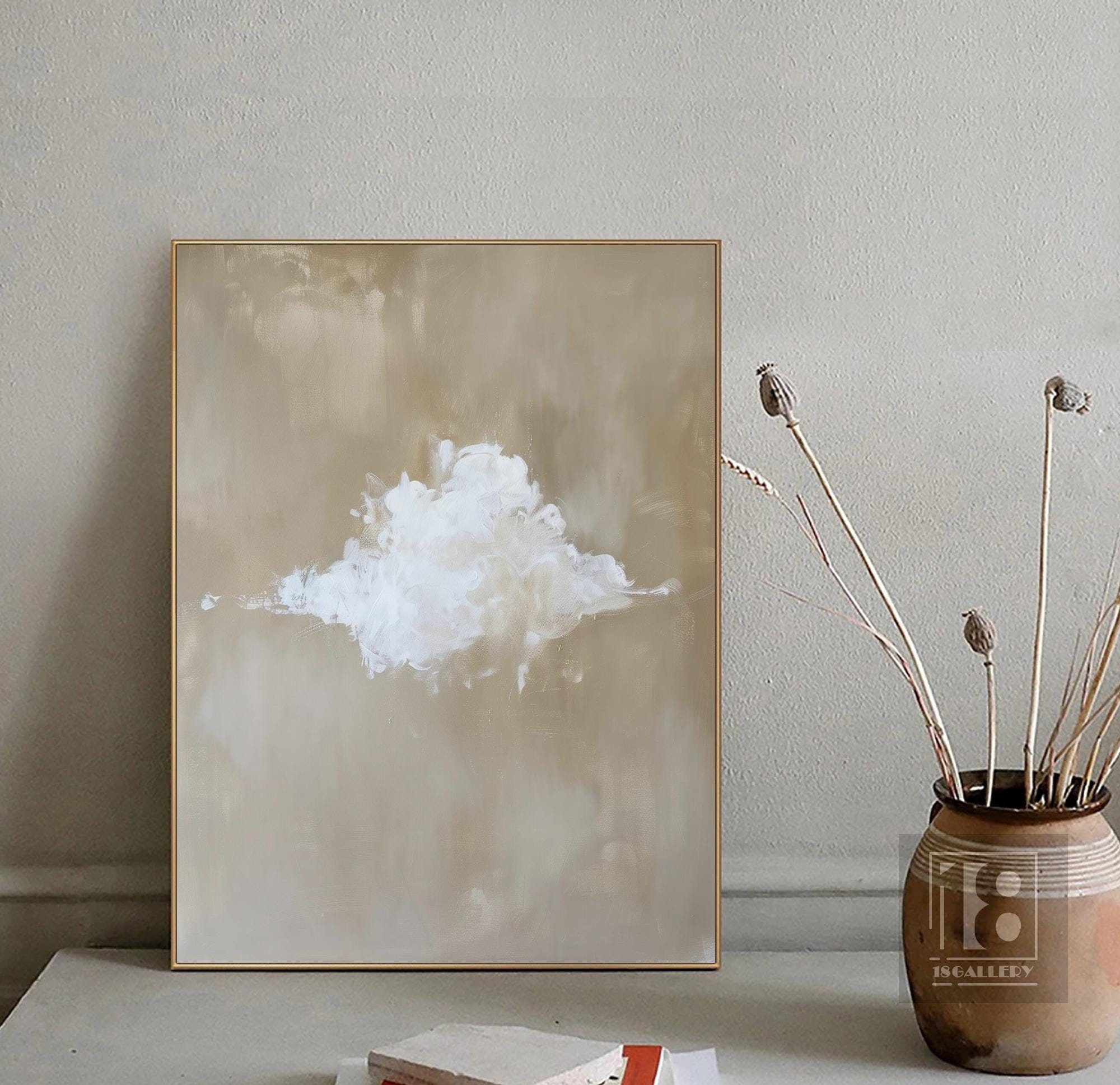 White Cloud Wall Art - Minimalist Abstract Painting for Bedroom Canvas Decor＊＊