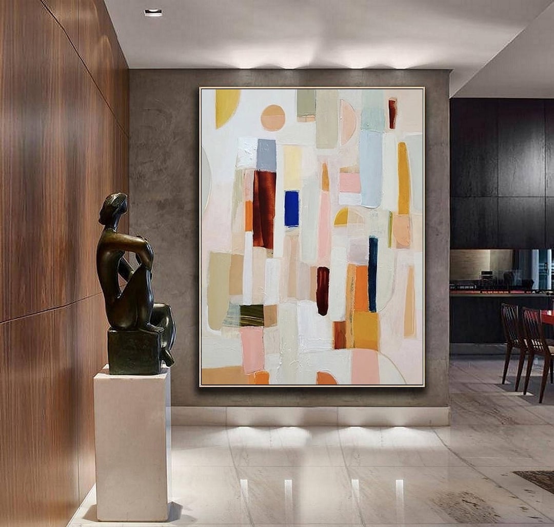 Neutral Color Abstract Painting Large Modern Palette Knife Texture