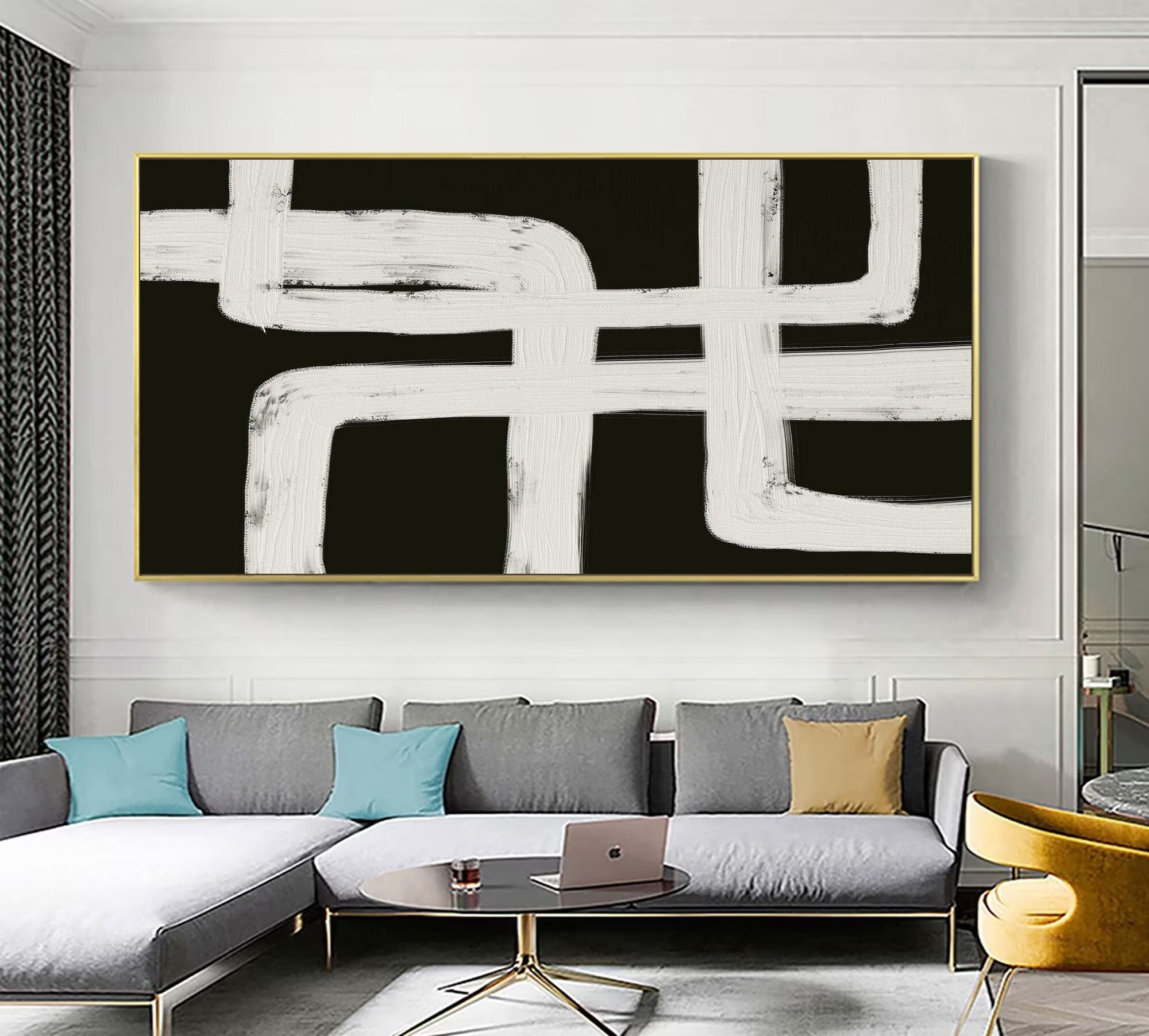 Modern Abstract Painting ｜ Large Black White Textured Canvas Art