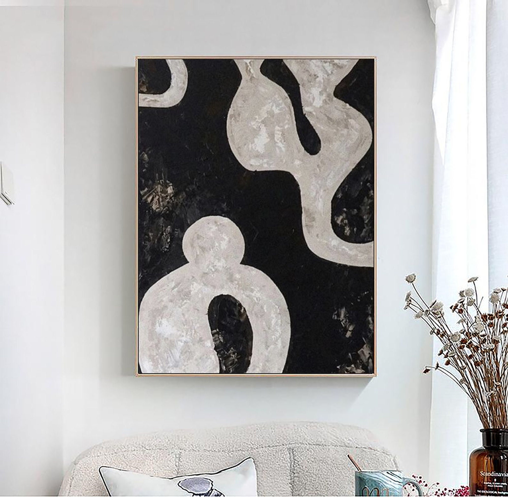 Black & Gray Abstract Painting ｜ Minimalist Black Wall Art ｜ Wabi Sabi