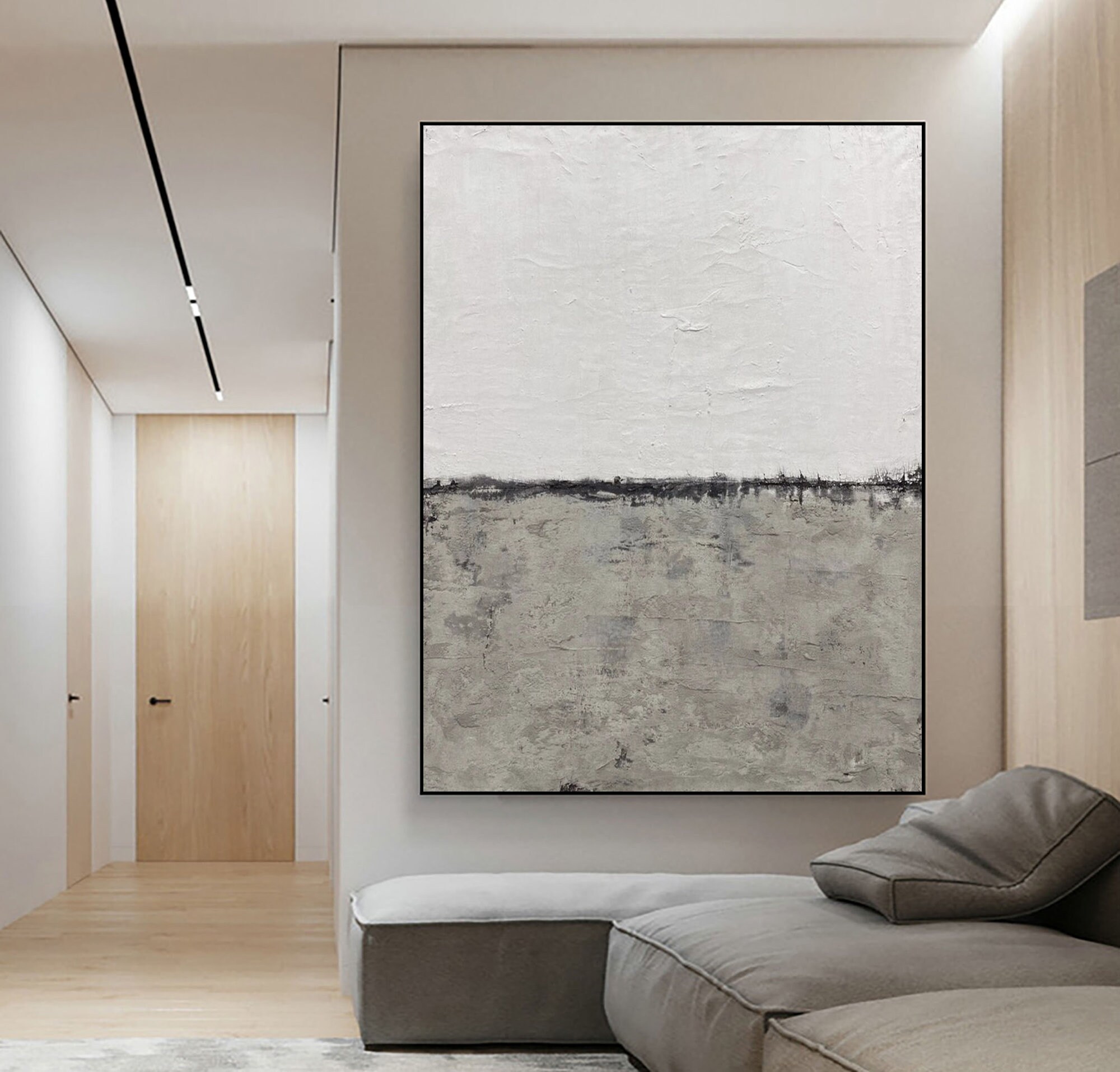Large Gray White Minimalist Abstract Painting on Canvas,wabi Sabi Wall ...