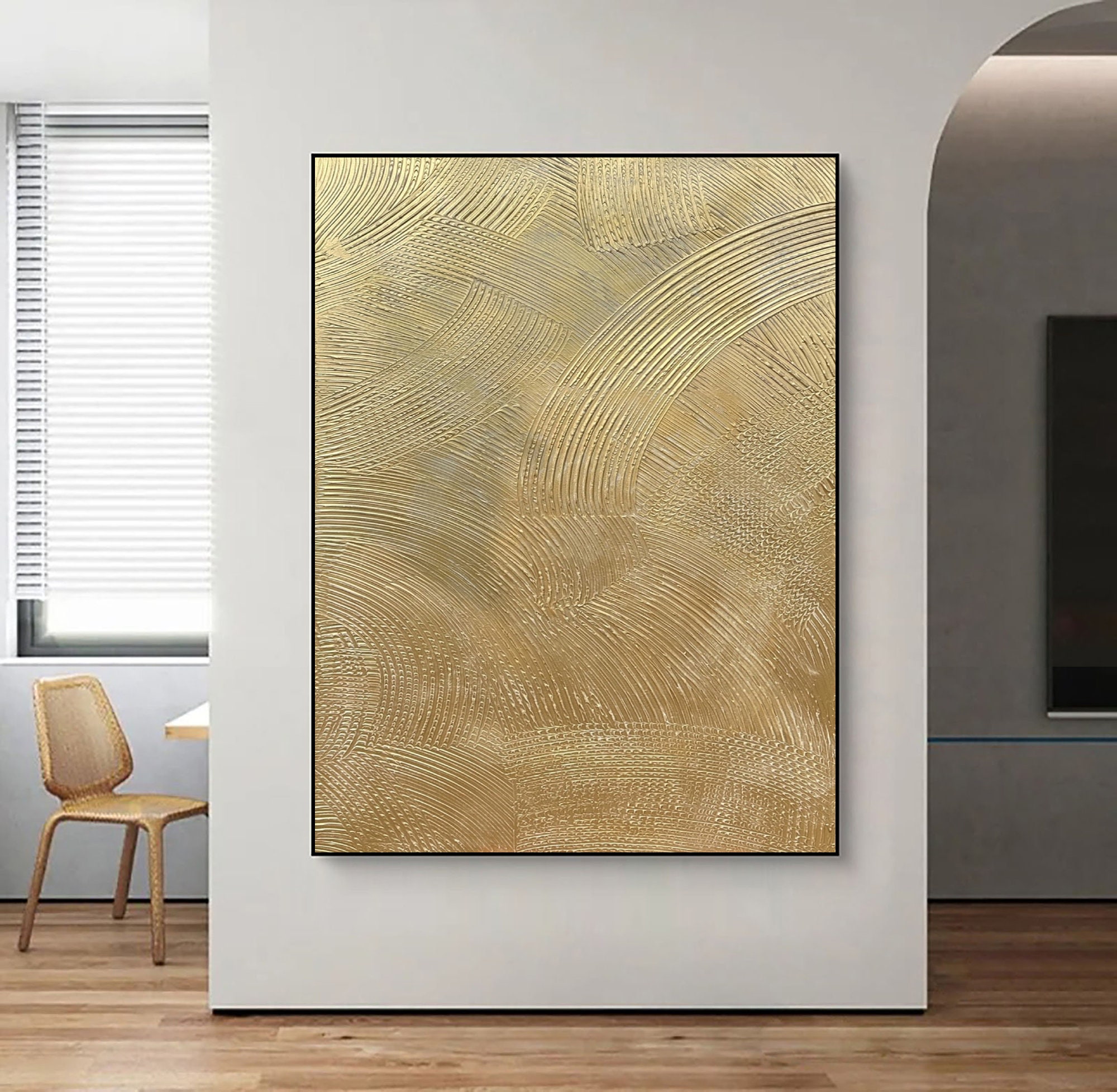 Large Gold Abstract Textured Oil Painting on Canvas,gold Textured Wall ...