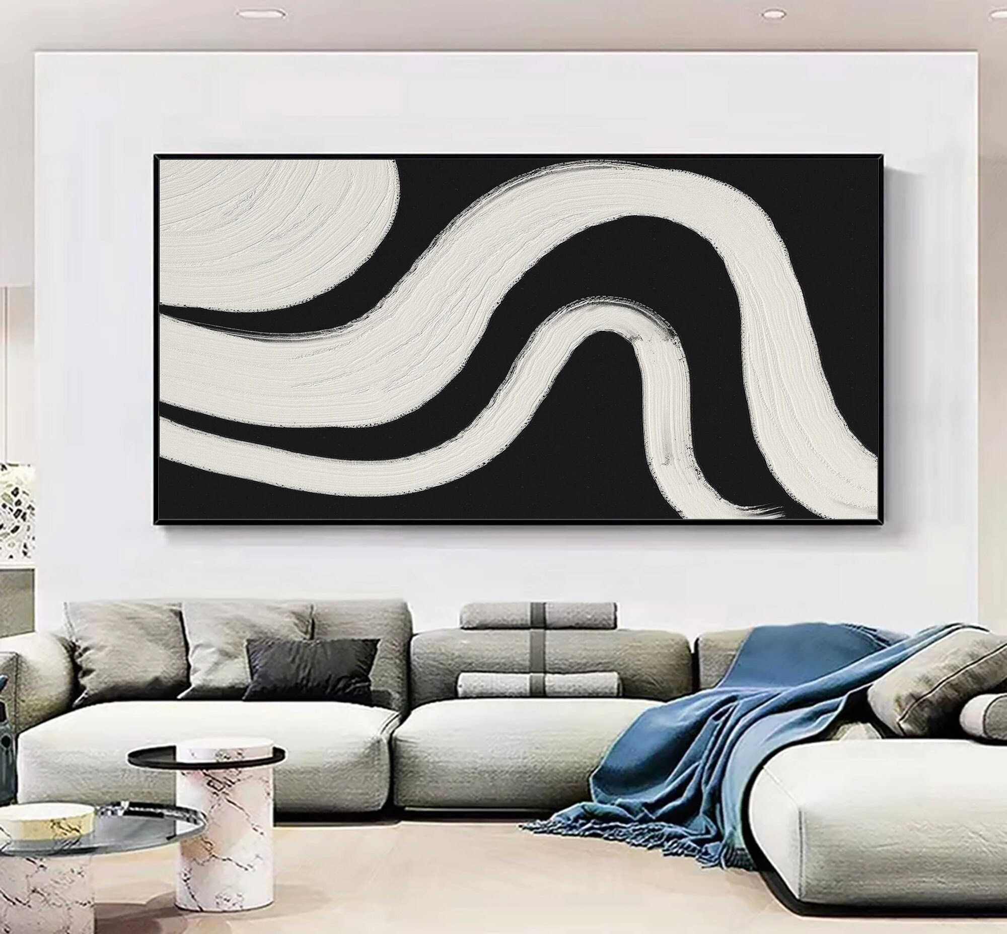 Wabi Sabi White Textured Wall Art ｜ Modern Black & White Abstract Painting