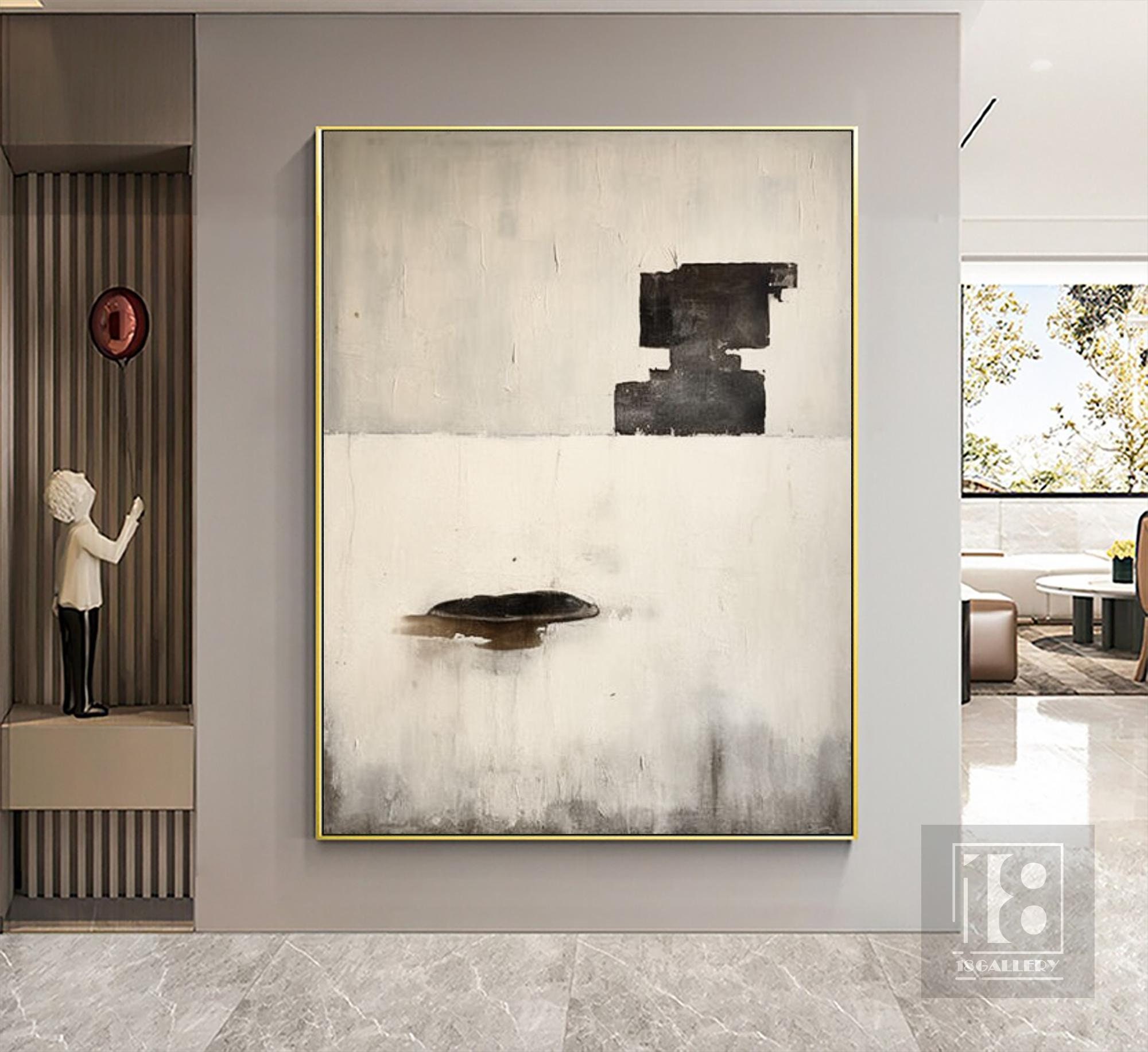 Original Black & White Abstract Painting ｜ Textured Wabi Sabi Wall Art
